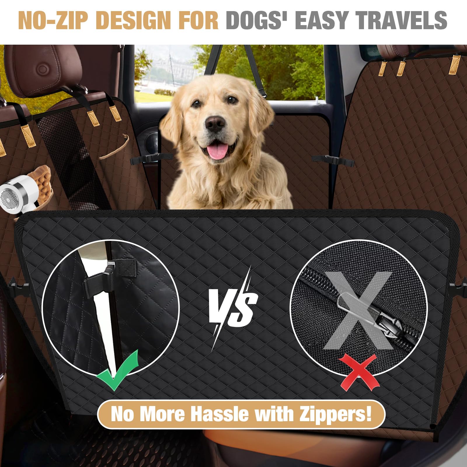 Lekereise Dog Car Seat Cover For Back Seat,Hard Bottom Dog Hammock For Car,Camping Air Mattress (Bronze)