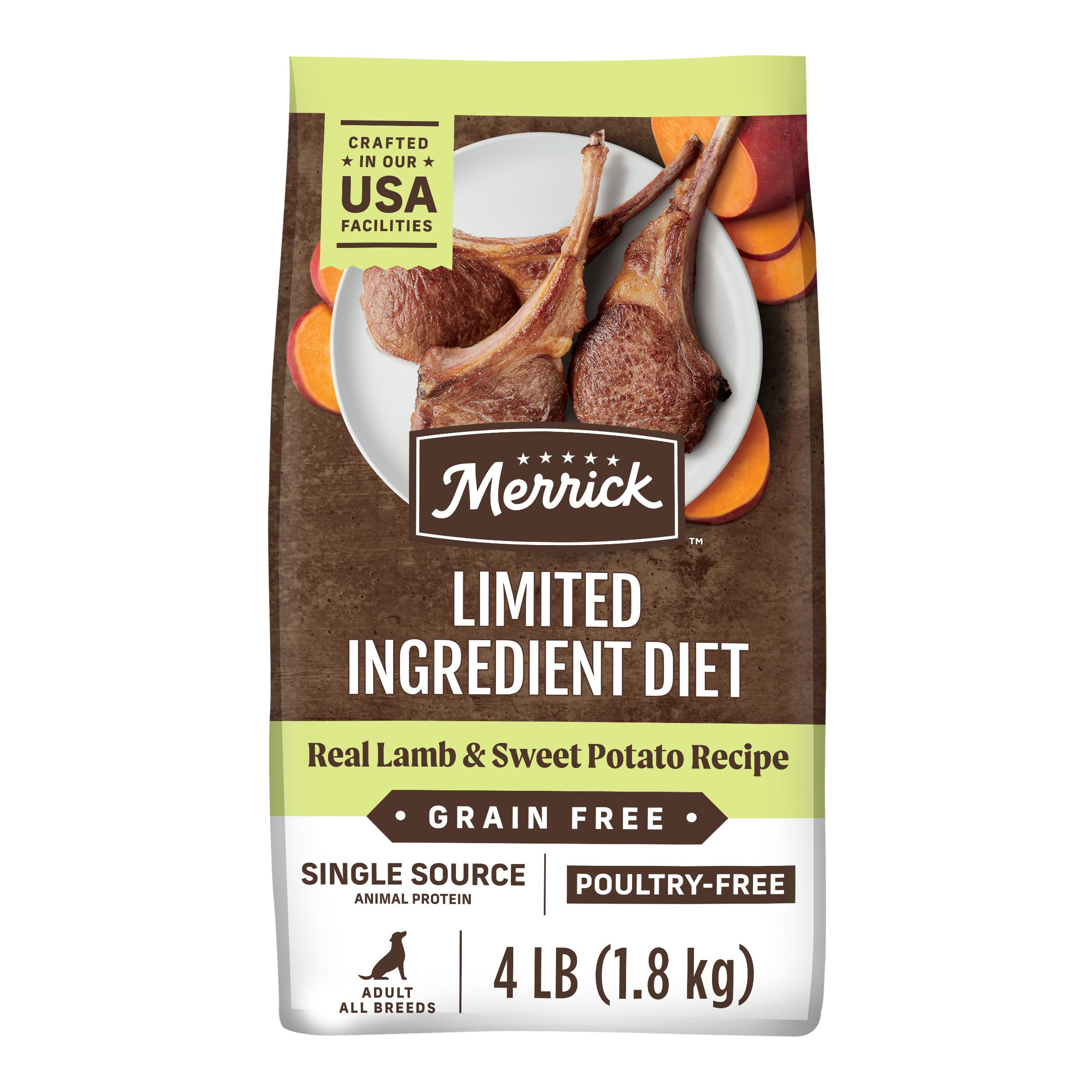 Merrick Limited Ingredient Diet Grain Free Dry Dog Food, Premium And Healthy Kibble With Lamb And Sweet Potato - 22.0 lb. Bag