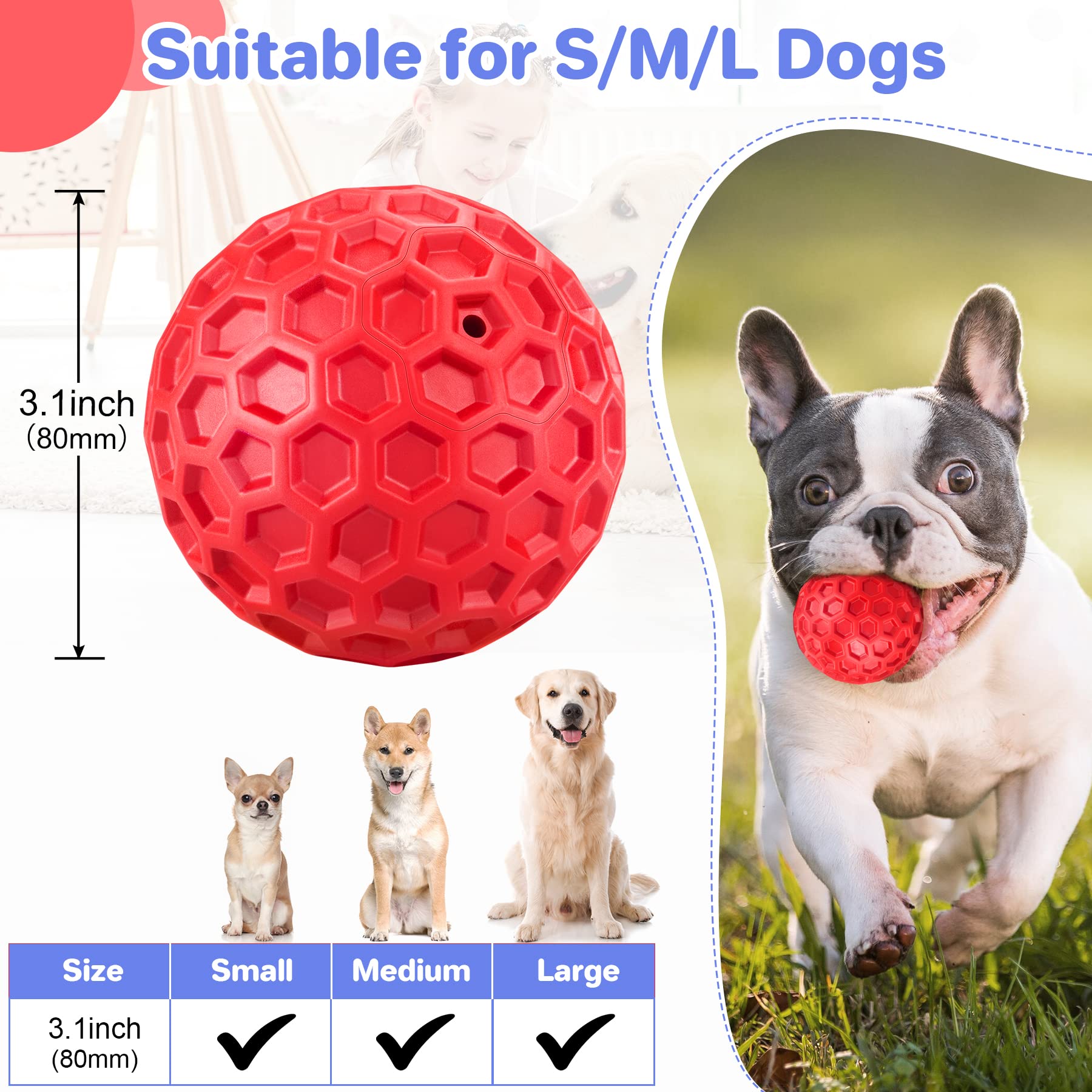 Indestructible Squeaky Dog Balls for Aggressive Chewers, Interactive Dog Toys for Aggressive Chewers for Relieving Anxiety, Dog