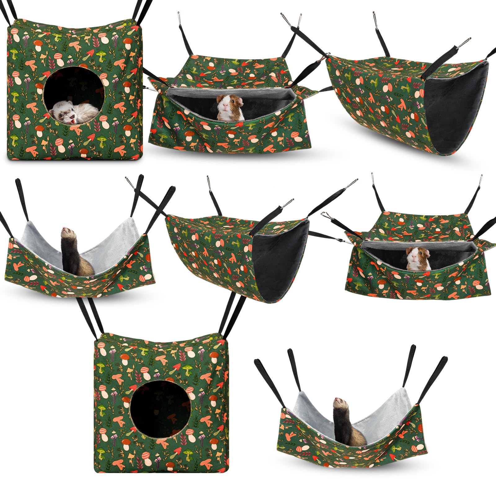 Geelin 8 Pcs Winter Rat Hammock Ferret Hammock for Cage Warming Rat Bed Guinea Pig Hanging Tunnel Glider Toy Ferret Hideout Bed 