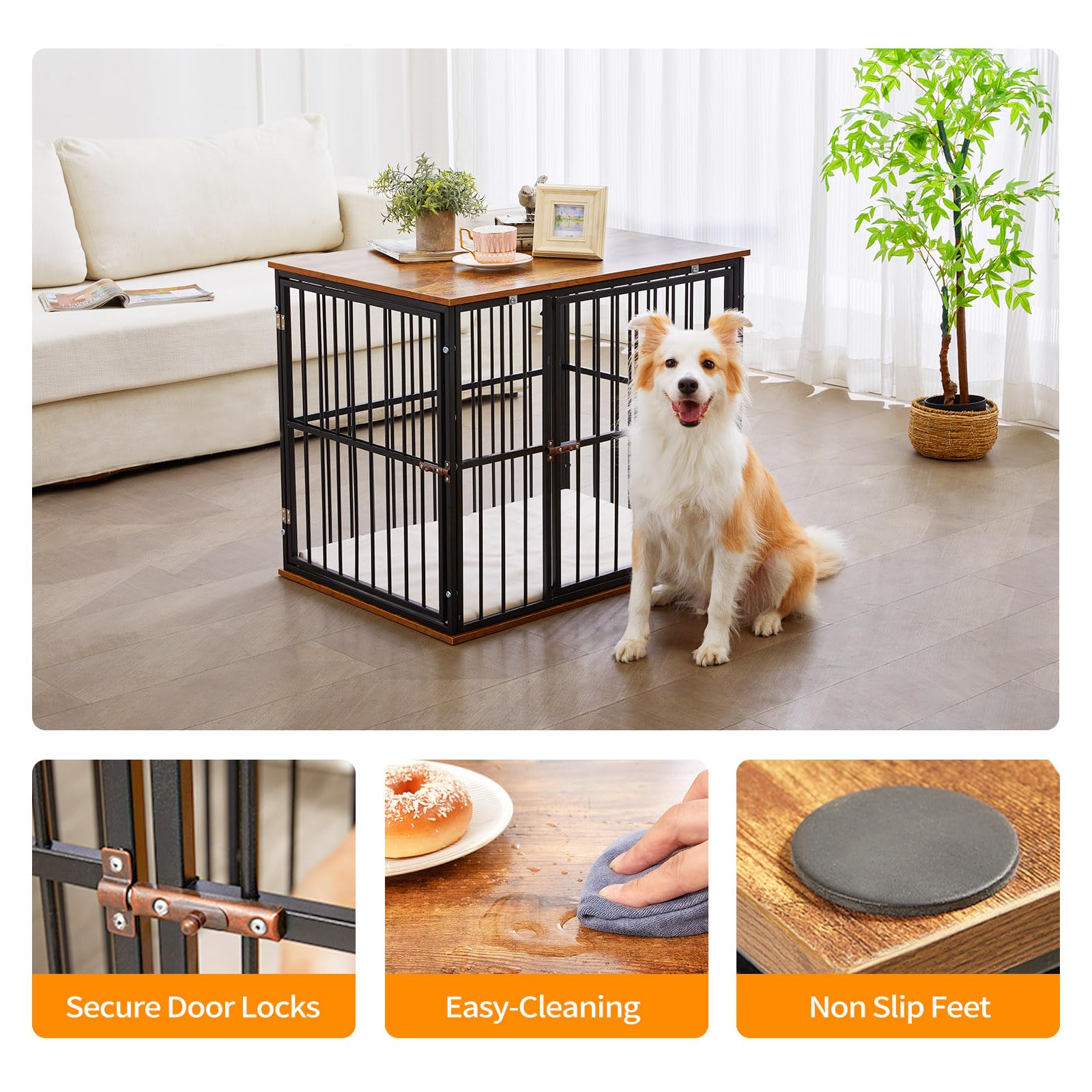 Made4Pets Dog Crate Furniture Dog Kennel Indoor Decorative Wood Dog Cage, 31   L X 21.6   L X 25.3   H, Brown