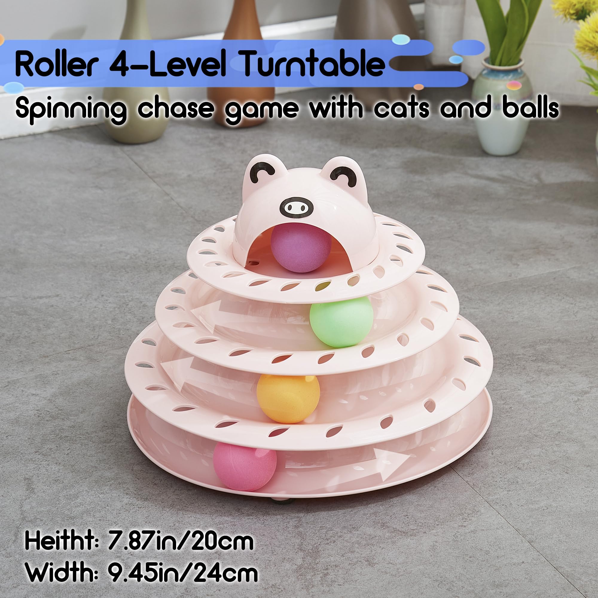 Gefryco 26Pcs Cat Toys Roller 4-Level Turntable For Indoor Cats, Self Play Cat Toy Track With Colorful Balls Interactive Kitten