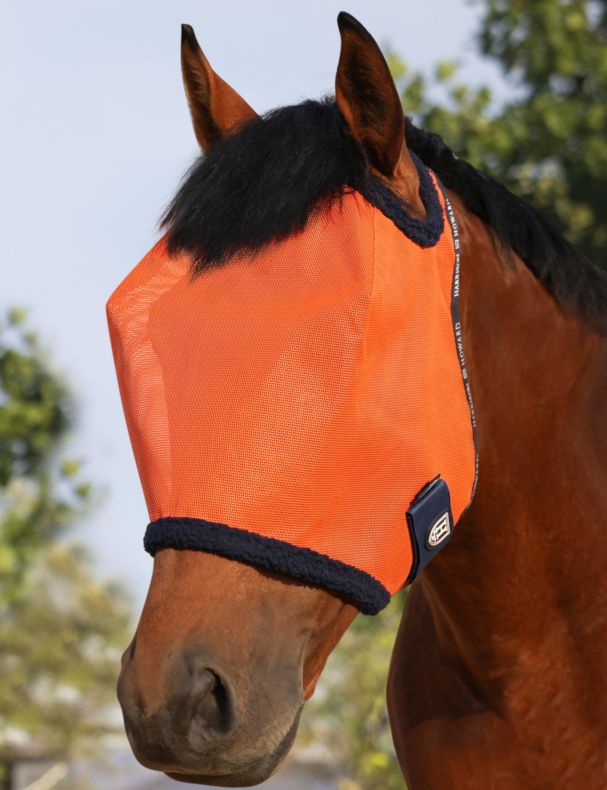 Harrison Howard All Round Mesh Horse Fly Mask UV Protective with Fleece Padded Edging Vibrant Orange M