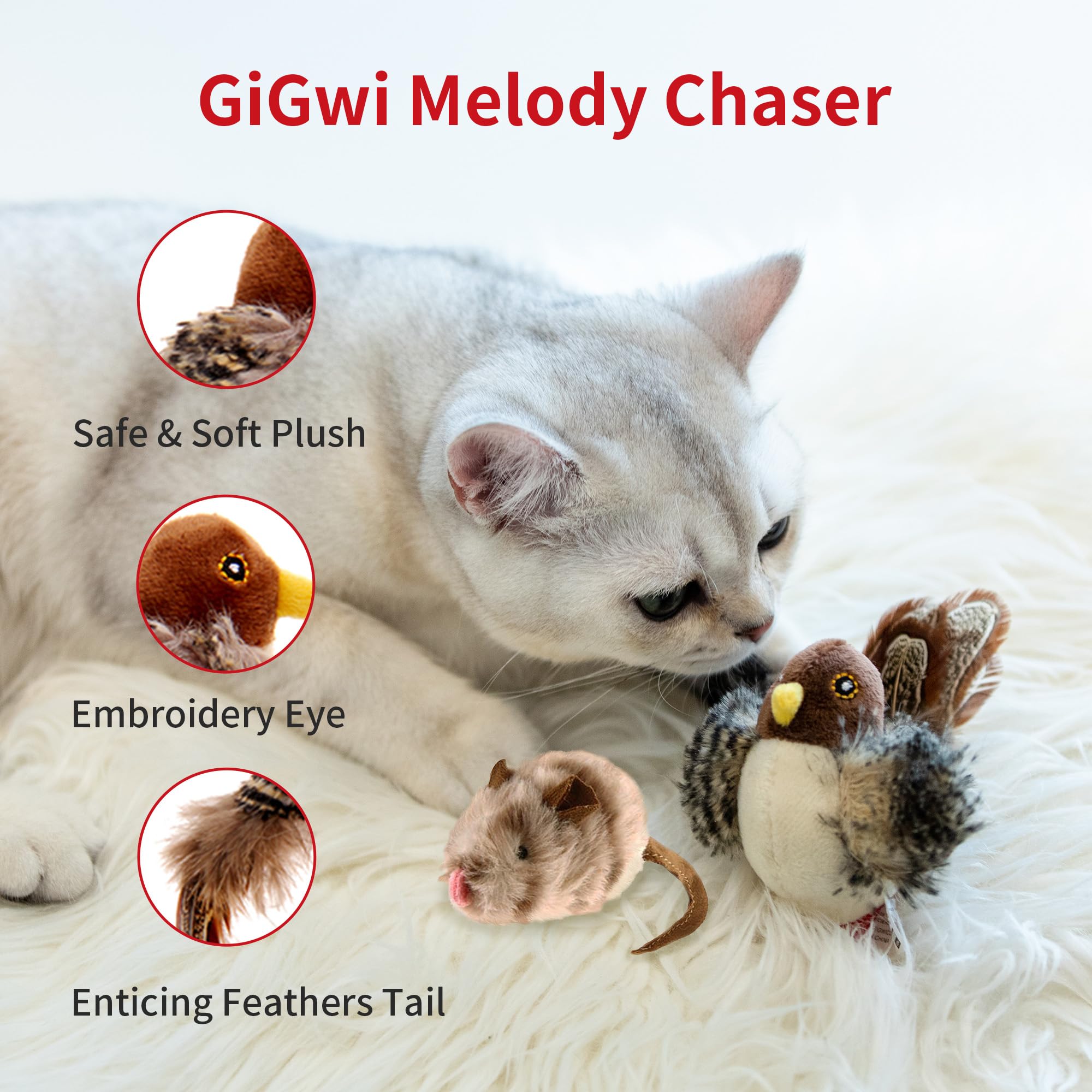 Petgeek Gigwi Chirping Bird Cat Toy, Fake Simulated Toys For Indoor Cats, Melody Chaser Toys With Hanging Loop For Bored Indoor