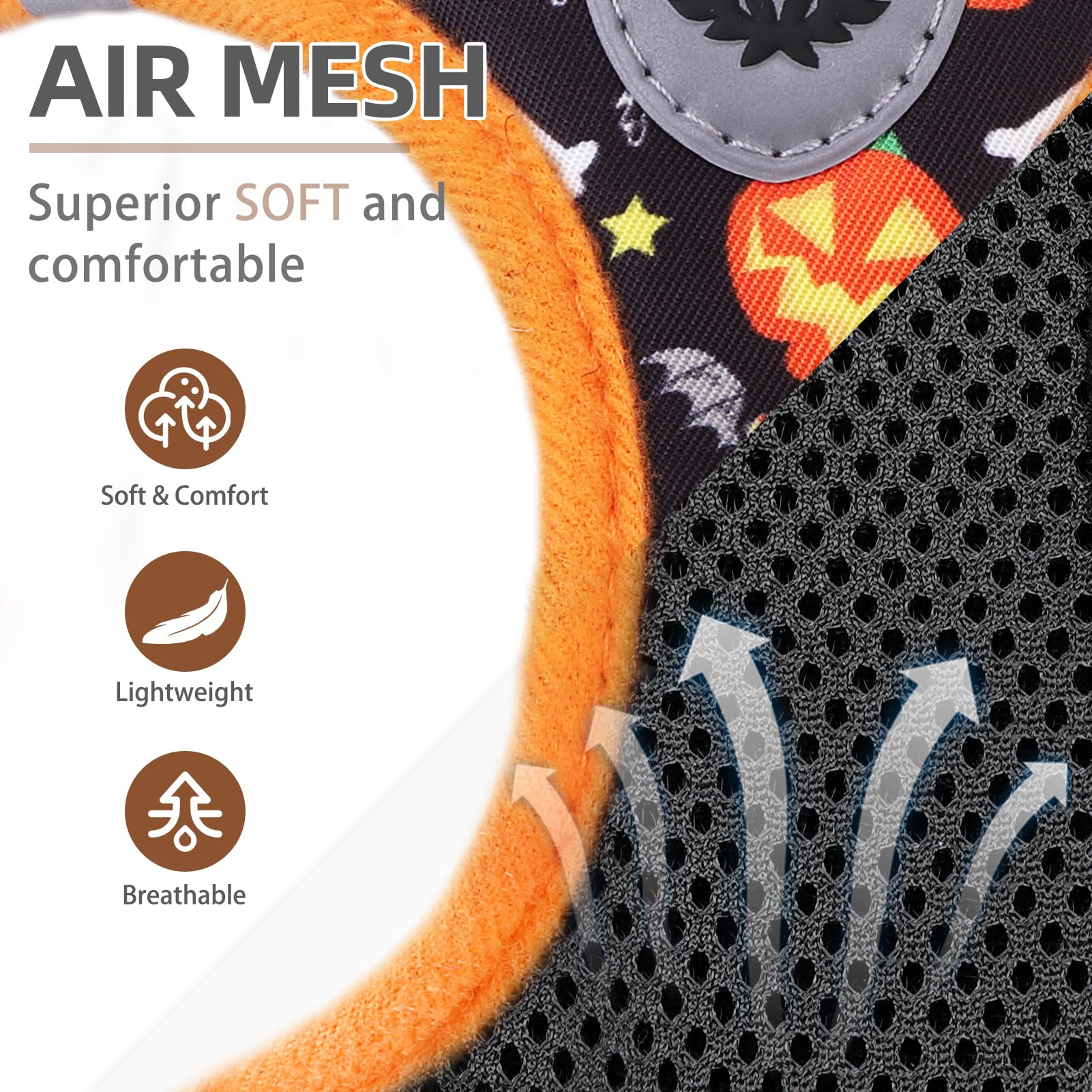 Pupteck Adjustable Dog Harness Collar And Leash Set Step In No Pull Pet Harness For Small Medium Dogs Puppy And Cats Outdoor Walking Running, Soft Mesh Padded Reflective Vest Harnesses, Halloween, S