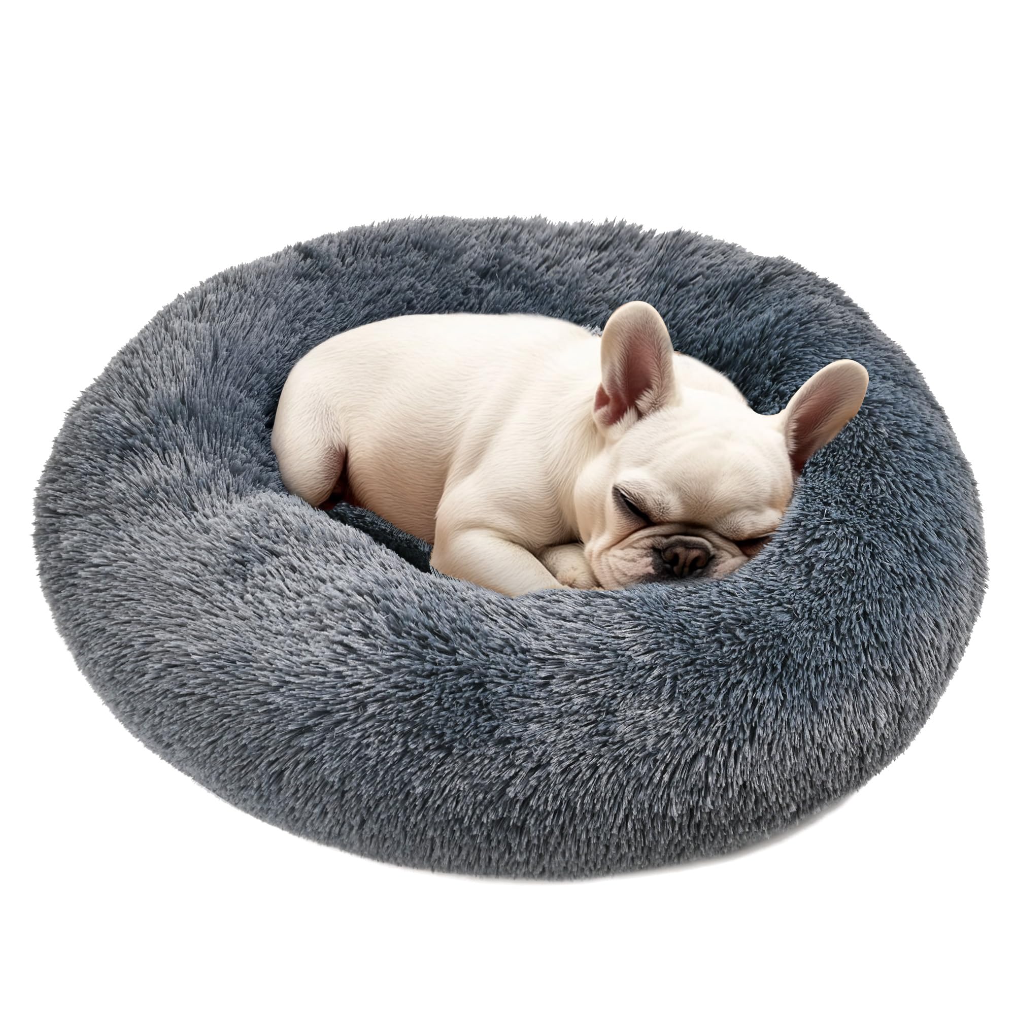 Hoewina Dog & Cat Bed, 20In Cat Beds For Indoor Cats, Calming Donut Bed For Puppy And Kitten, Washable Round Fluffy Pet Bed For 