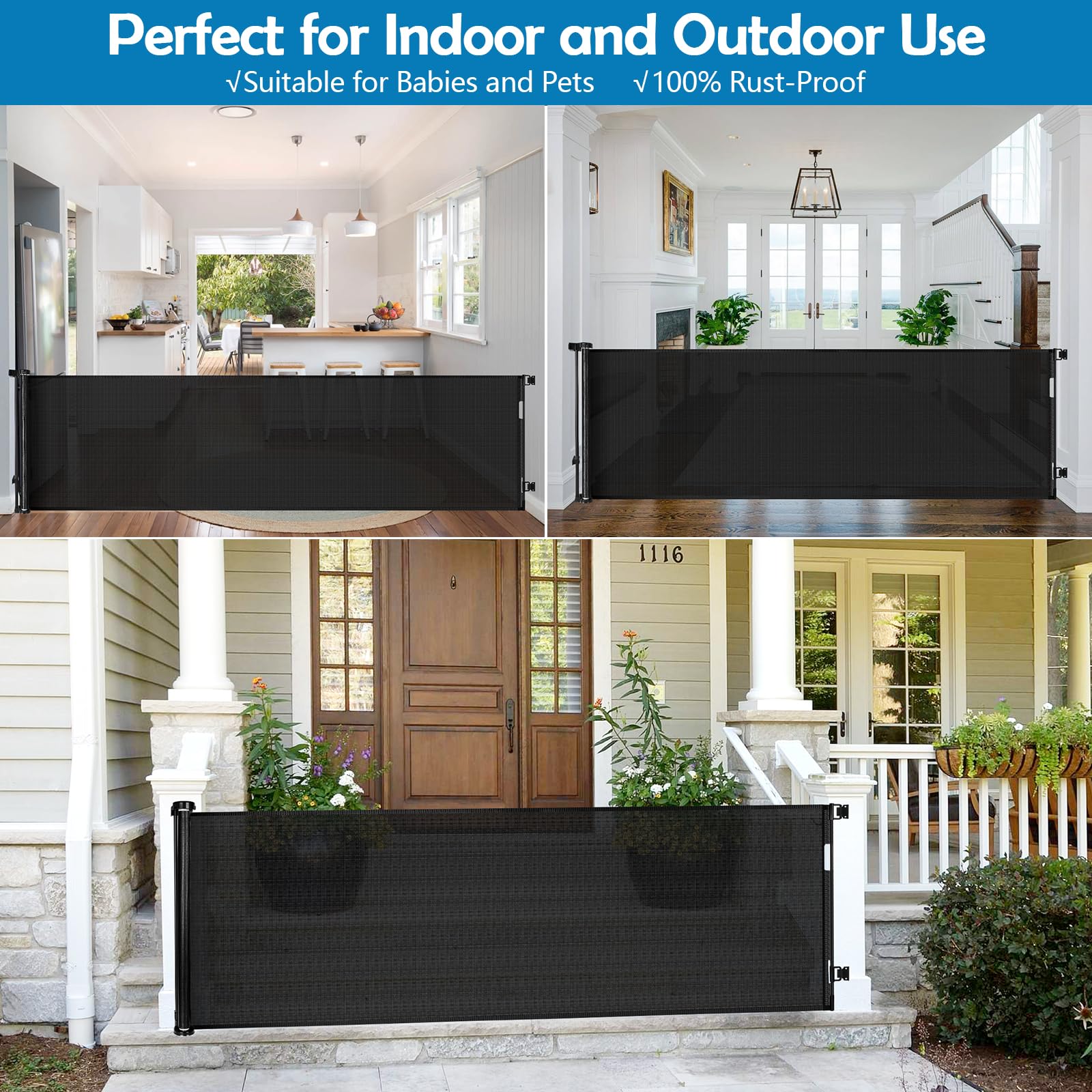 90 Inch Retractable Baby Gates Extra Wide Dog Gate Outdoor Retractable Gate Indoor Long Baby Gate Extra Wide Baby Gates for Larg