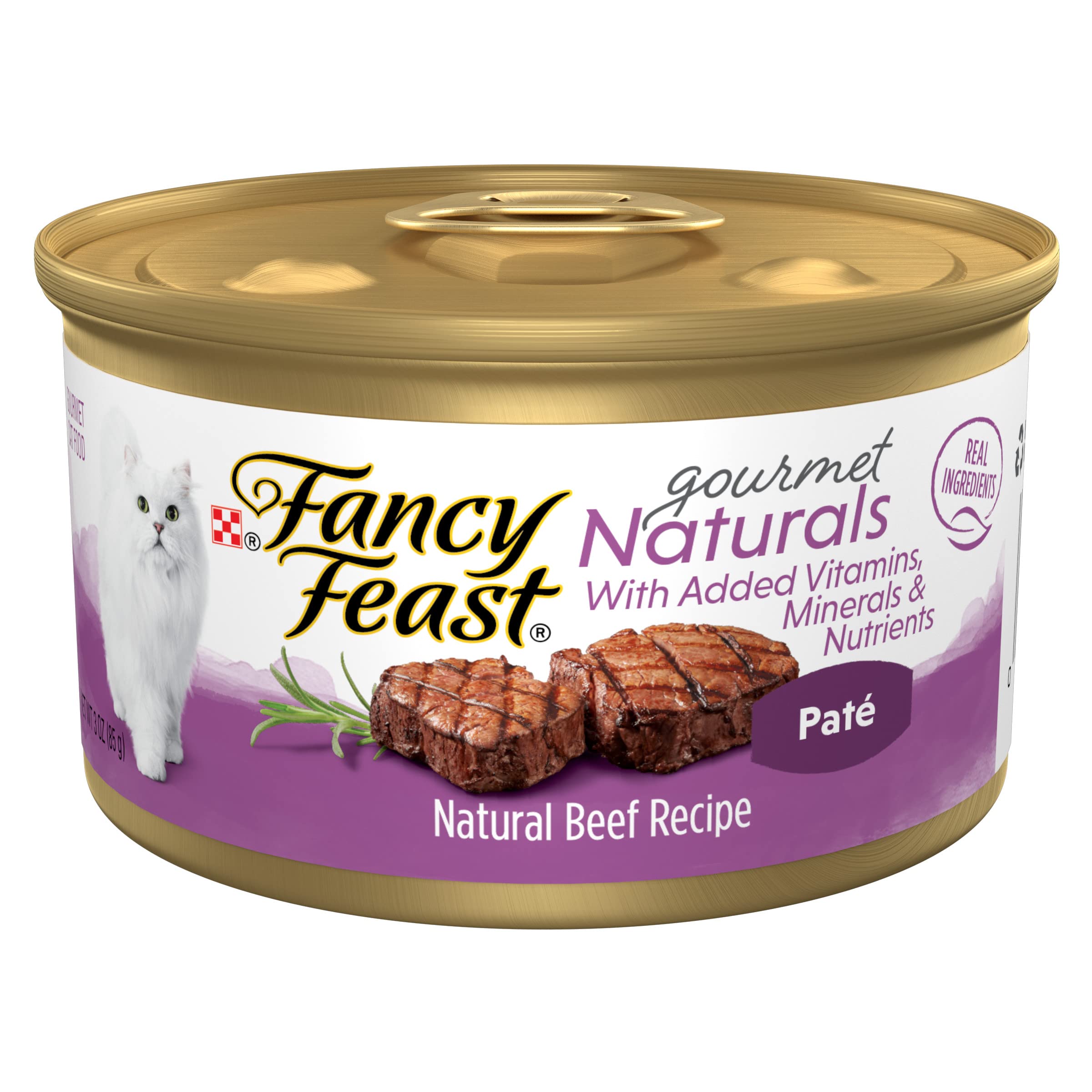 Purina Fancy Feast Pate Wet Cat Food Gourmet Naturals Beef Recipe With Added Vitamins, Minerals and Nutrients - (Pack of 12) 3 o