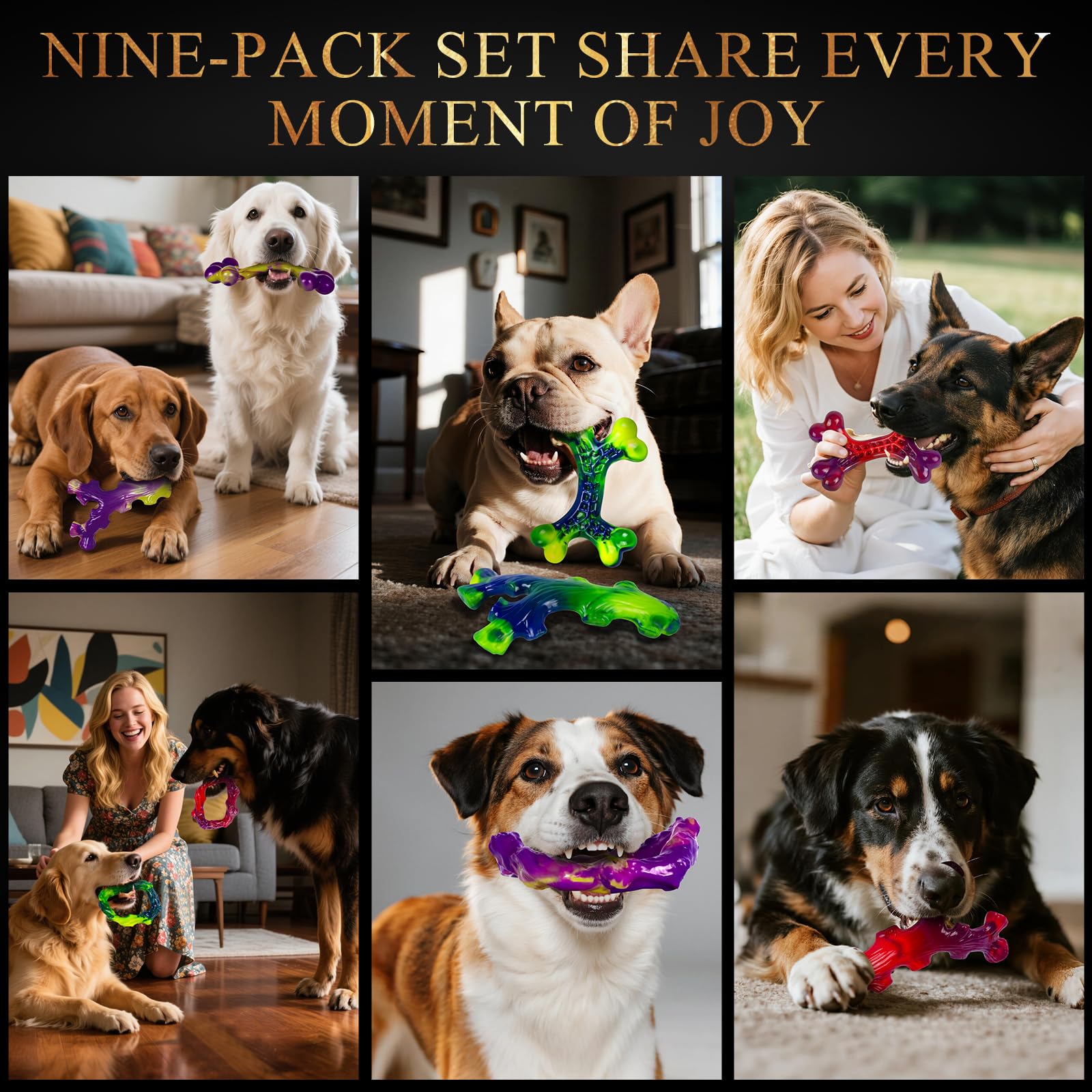 Frienhund 9-Pack Indestructible Dog Toys for Aggressive Chewers, Durable Chew Toys for Large Dogs, Dog Toy for Aggressive Chewer