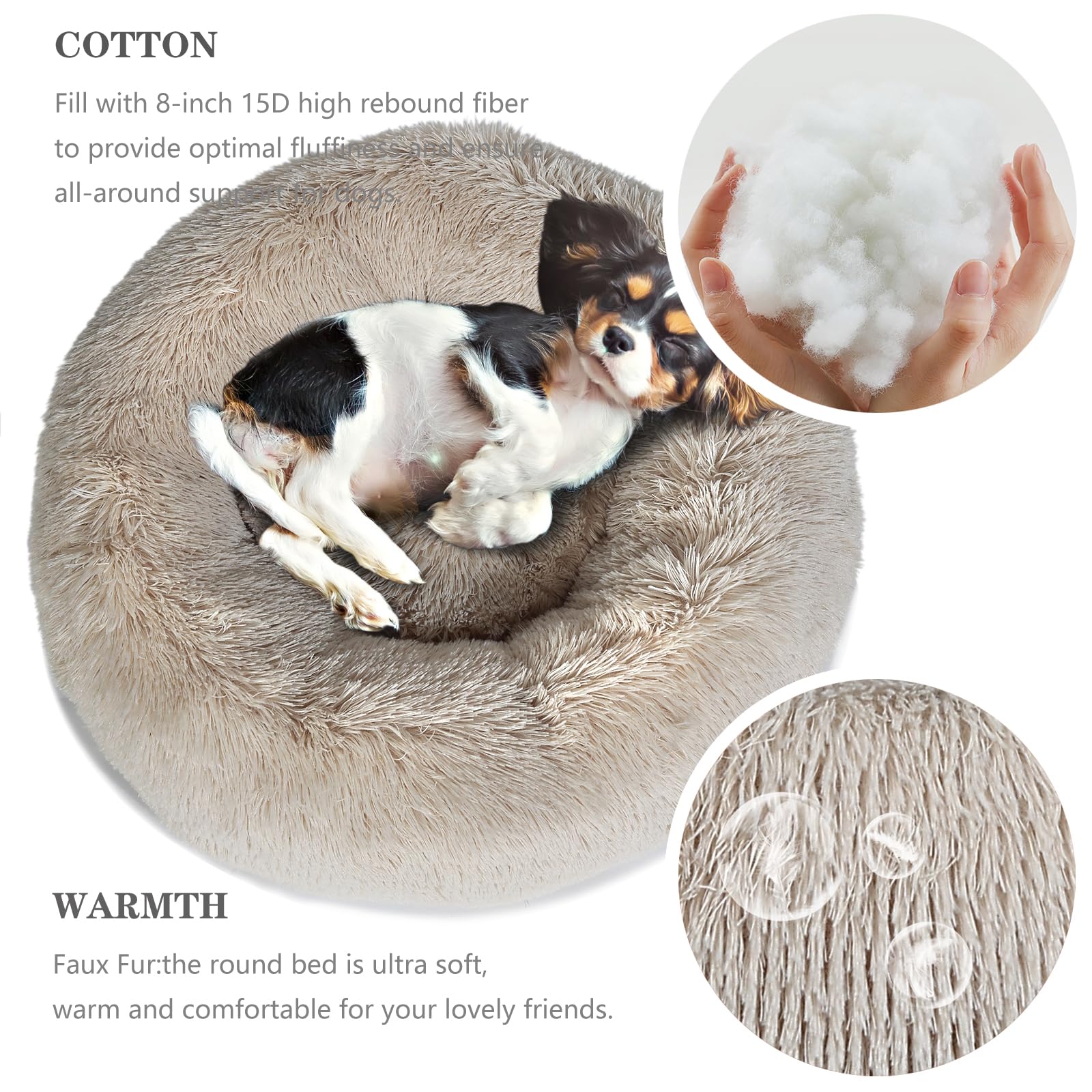 Small Dog Bed Calming Dogs Bed For Small Medium Large Dogs Anti-Anxiety Puppy Bed Machine Washable Warming Cozy Soft Pet Round Bed Fits Up To 10-100 Lbs (Medium (Pack Of 1), Beige)