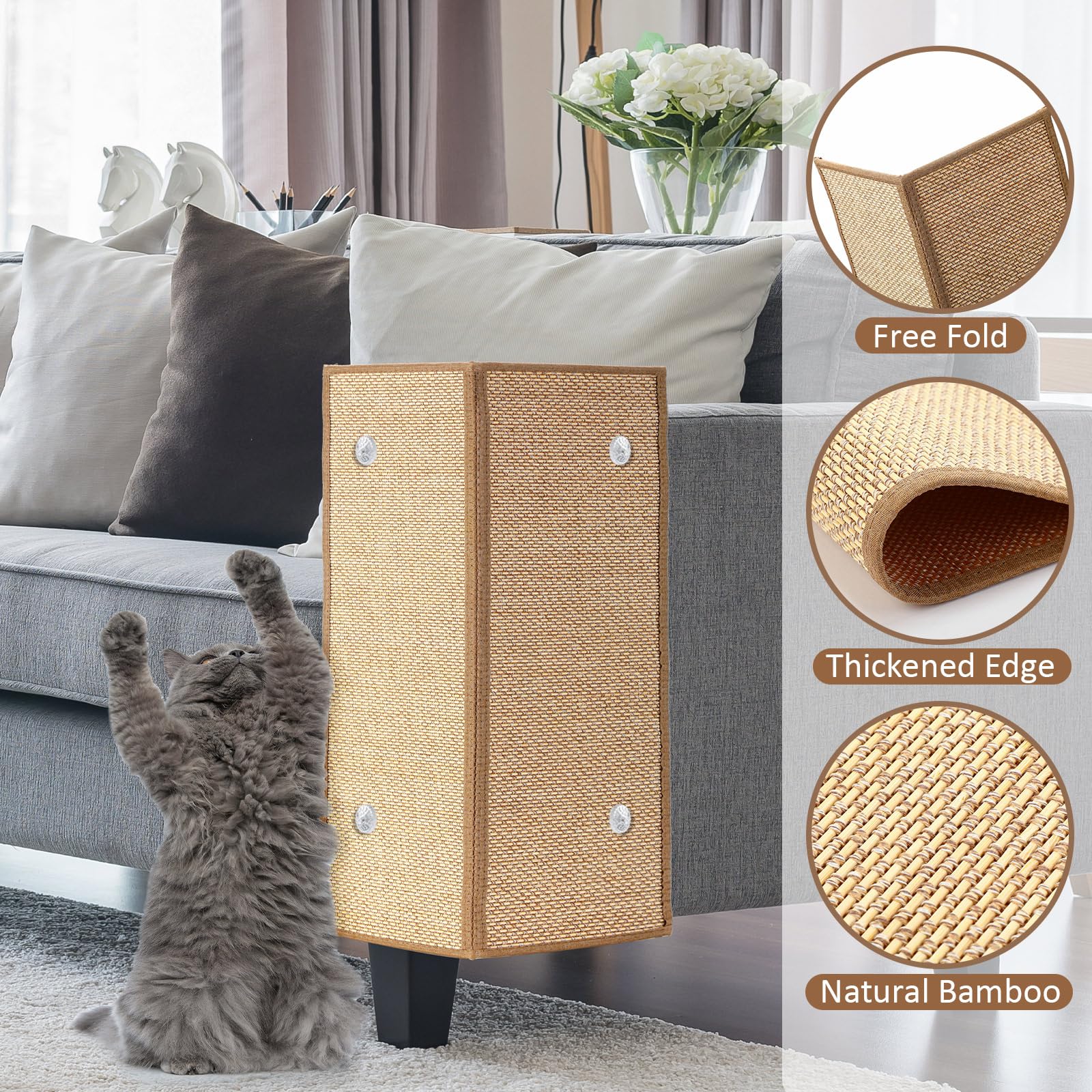 Newwiee 2 Pcs 23.6 x 15.7 Inch Couch Cat Scratch Protector Sofa Cat Scratching Mat with Helical Nails, Protector Pads for Pet In