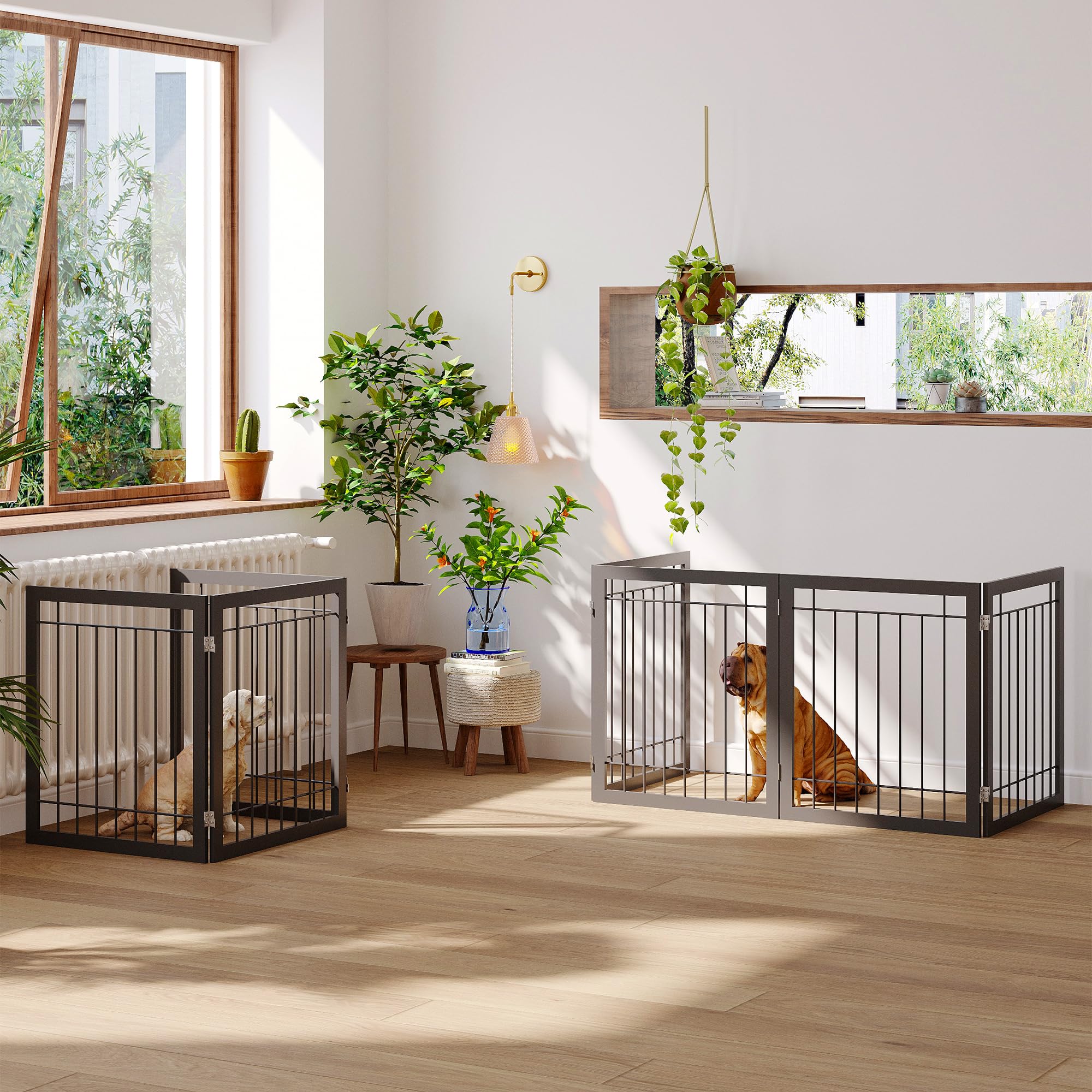 JSB 72-inch Extra Wide 28-inch Tall Dog gate, Freestanding Pet Gate for Halls, Stairs & Home, Pet Puppy Safety Dog Fence with 2P