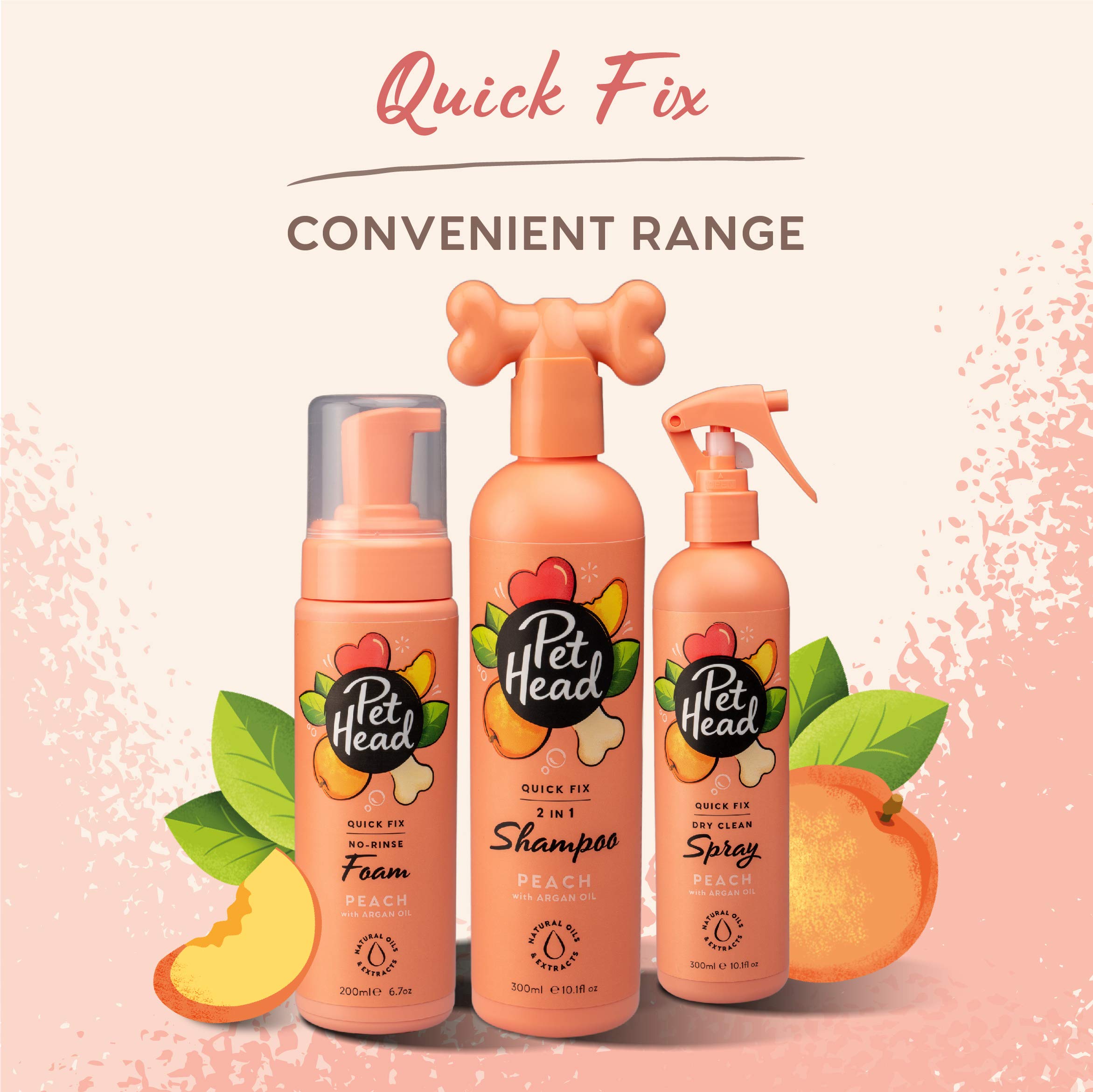 Pet Head Quick Fix 2 In 1 Dog Shampoo And Conditioner | Peach Scent | Dog Shampoo For Smelly Dogs | Nourishes And Softens Coat & Skin | Vegan | Gentle Formula For Puppies | Made In Usa | 16Fl Oz.