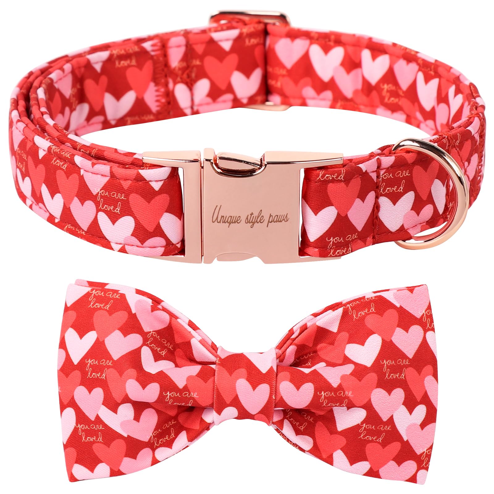 Unique Style Paws Valentine'S Dog Collar With Bow Love Heart Cotton Puppy Collars Wedding For Small Medium Large Dogs