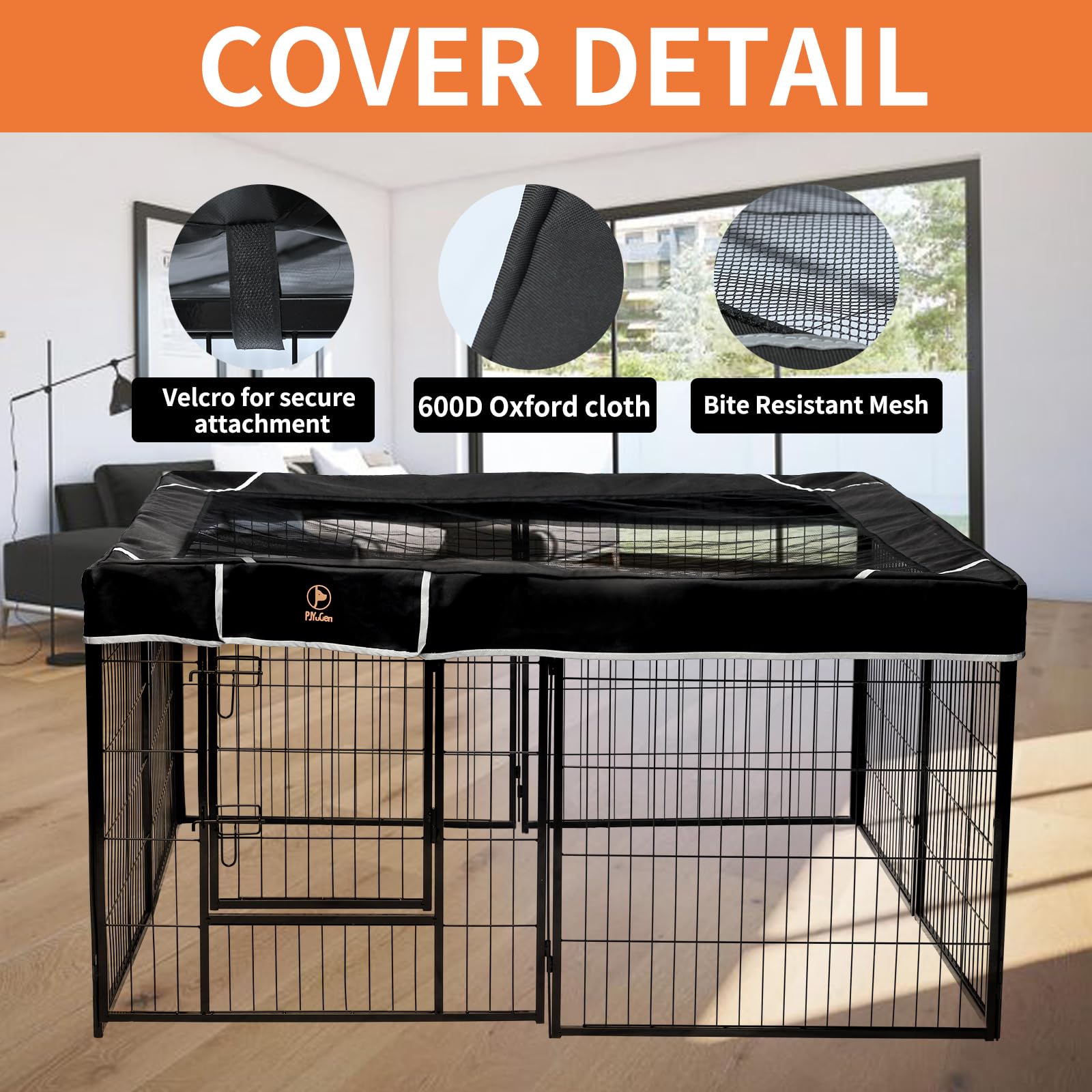PJYuCien Square Top Cover for 8 Panel Dog Playpen, 48"x48", Black, Polyester, Model 24"W