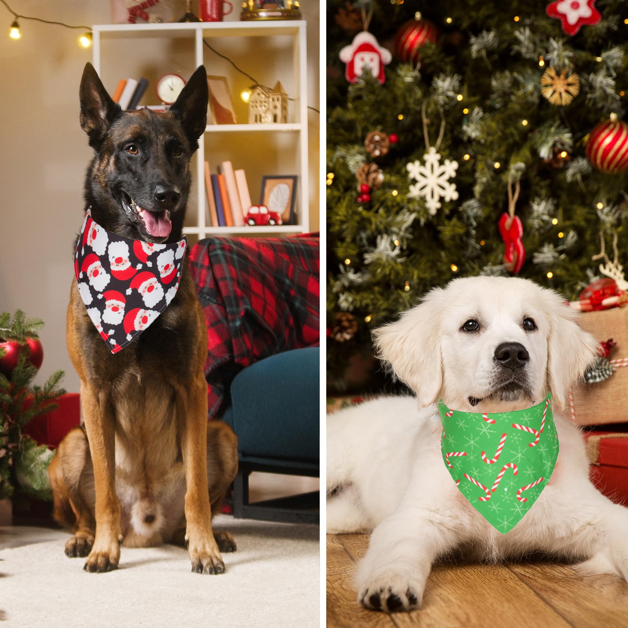 ADOGGYGO 4 Pack Dog Bandana Christmas Dog Scarf Triangle Bibs Kerchief Set Pet Costume Accessories Decoration for Medium Large D