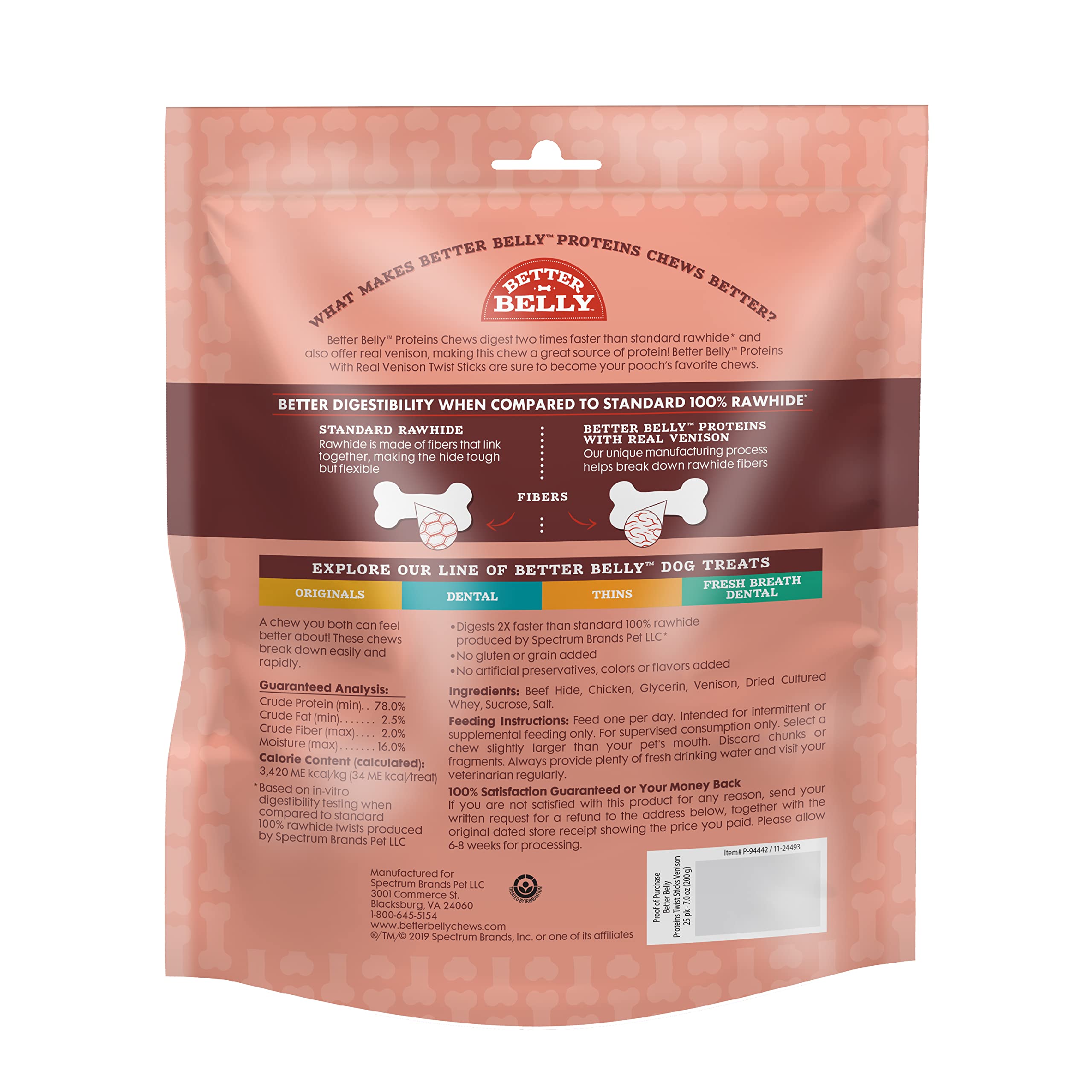 Better Belly Rawhide Twist Sticks Chews - Highly Digestible, 25 Count, No Artificial Colors or Flavors, Model P-94442-1