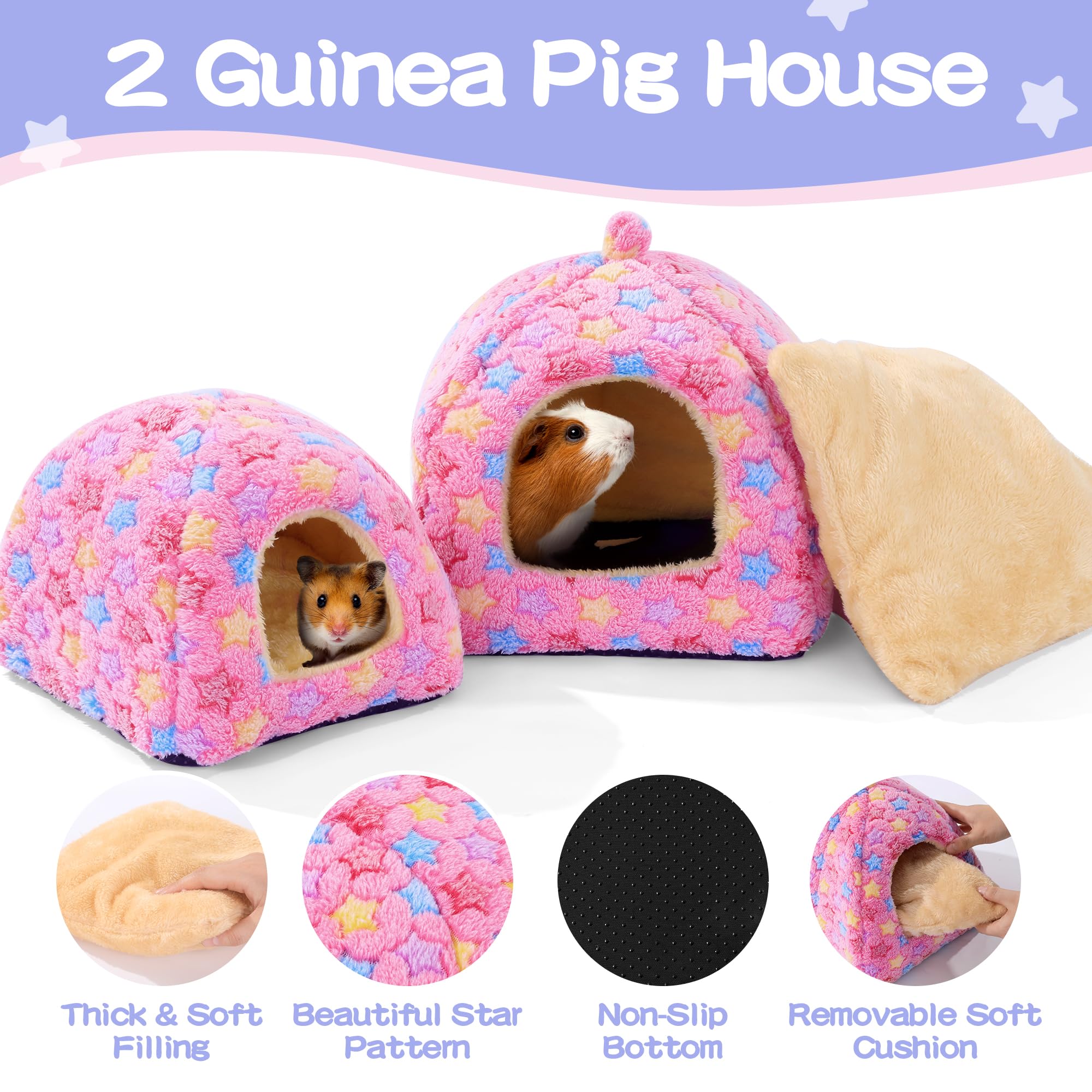 Mabozoo 3 Pack Guinea Pig House Accessories, 2 Cozy Guinea Pig Bed And Hideout Tunnel, Chinchillas Hideout For Hamster, Rabbit,