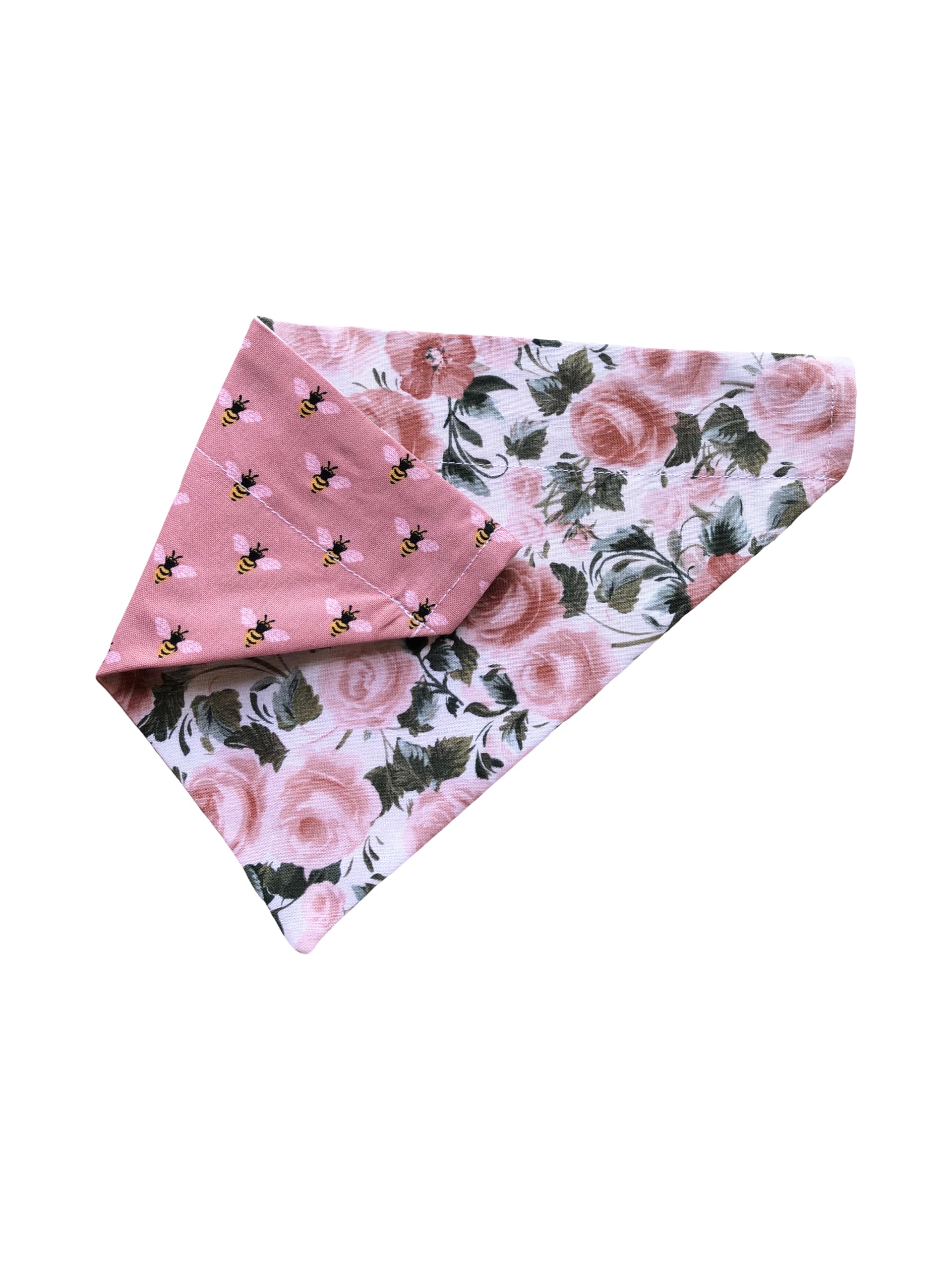 Floral Dog Bandana | Summer Dog Bandana | Roses | Bees | Reversible Slip On Dog Bandana | Slip Over The Collar Bandana | For Sma
