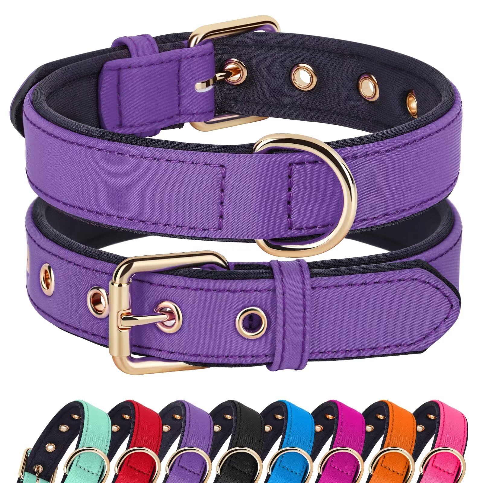 Didog Soft Padded Dog Collars For Medium Dogs, Lightweight And Breathable Purple Dog Collar Waterproof With Metal Buckle, Purple