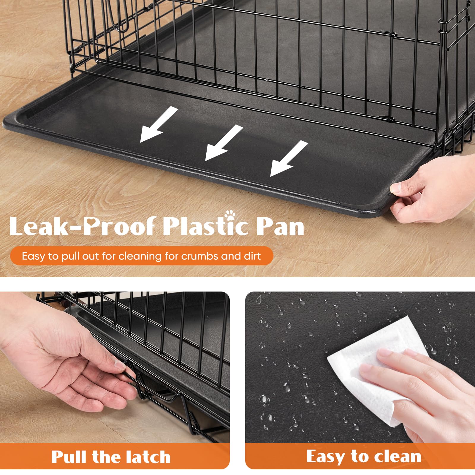 Sweetcrispy Large Dog Crate With Divider Panel, 36 Inch Double Door Folding Metal Wire Dog Cage With Plastic Leak-Proof Pan Tray