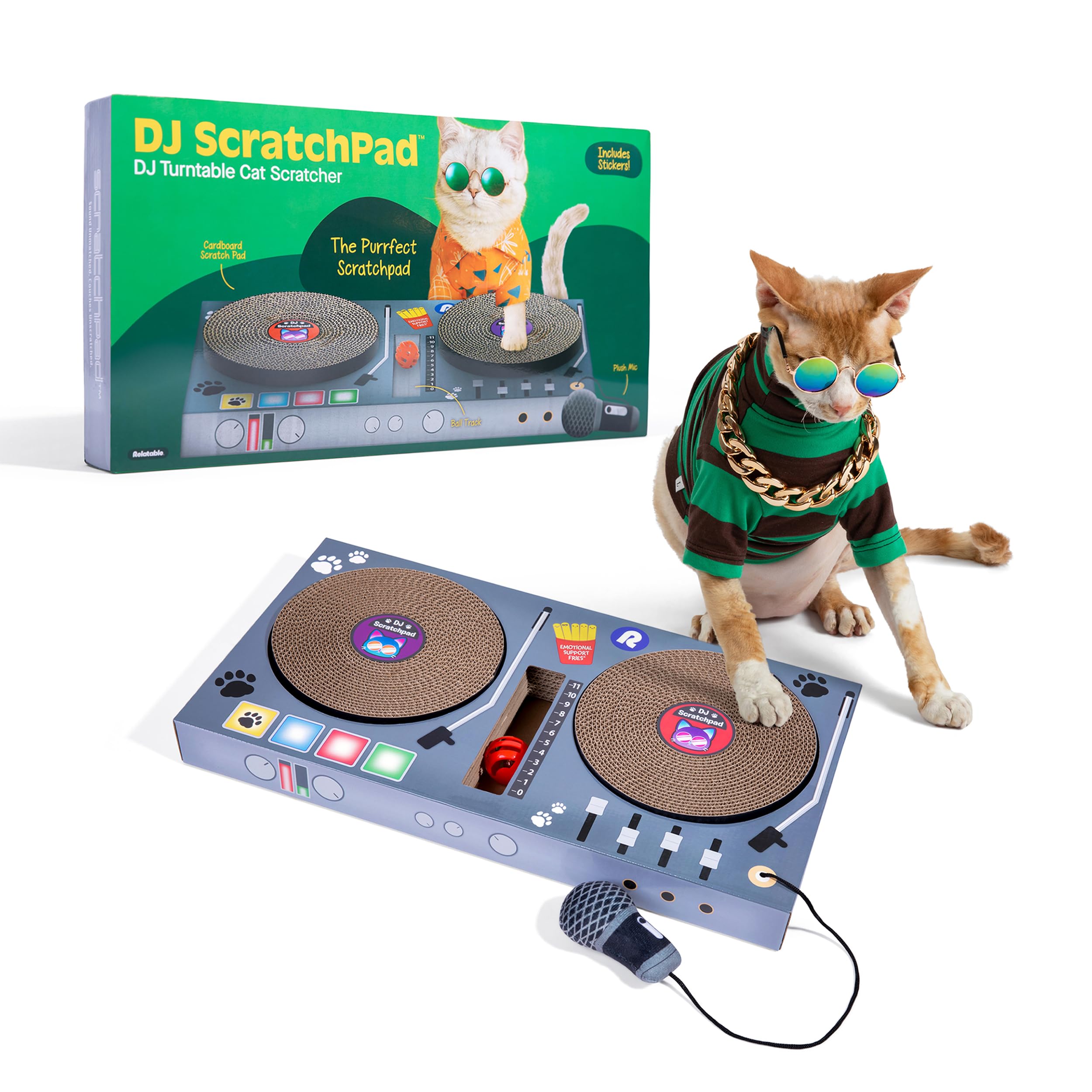 Dj Scratchpad By Relatable, Enrichment Cat Toys And Kitten Toys For Your Furry Friends, Cat Tree Essentials, Includes Box With 2