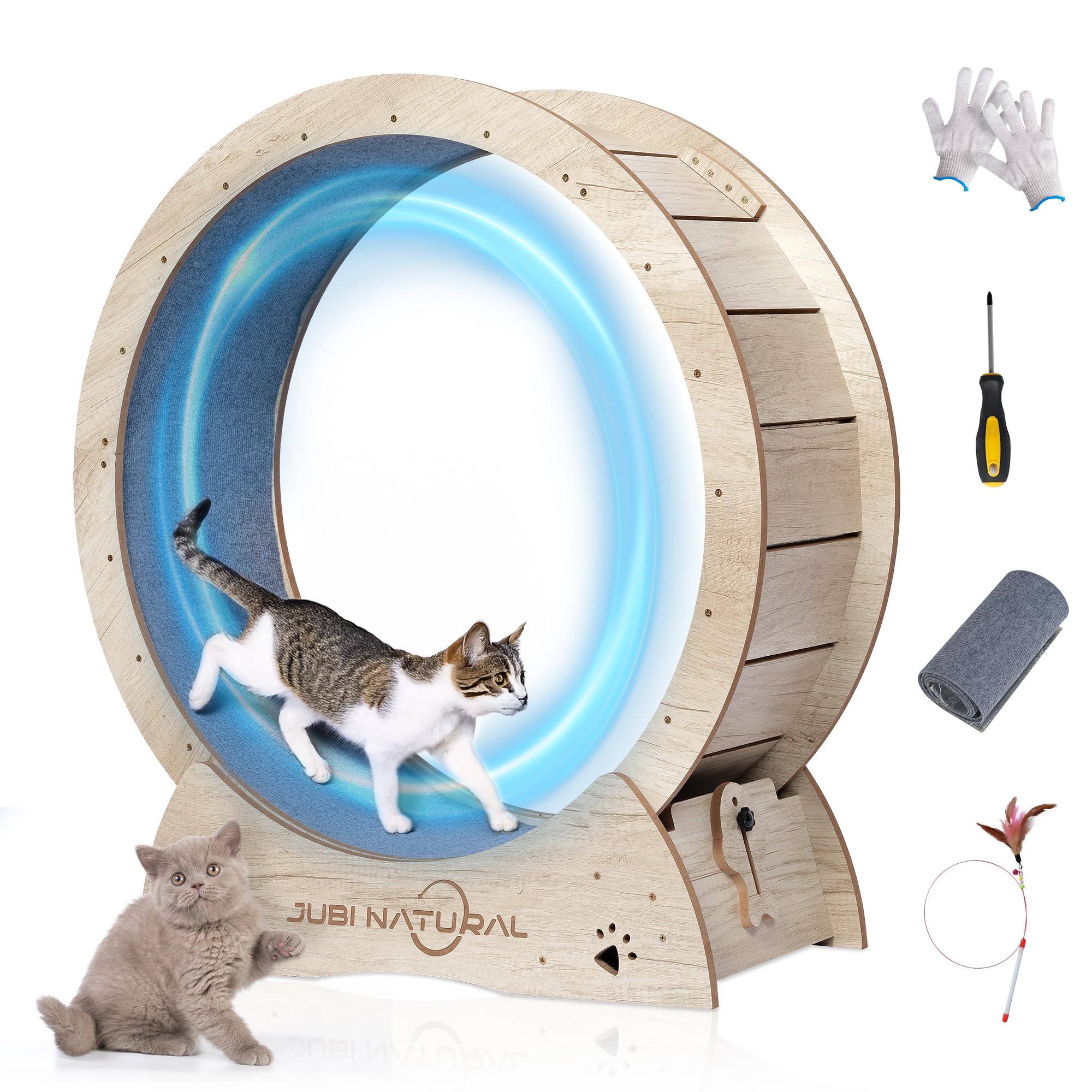 Jubinatural Cat Exercise Wheel, 50'' Cat Running Wheel For Indoor Cats With Locking Mechanism, Cats Treadmill Wheels With Quiet 