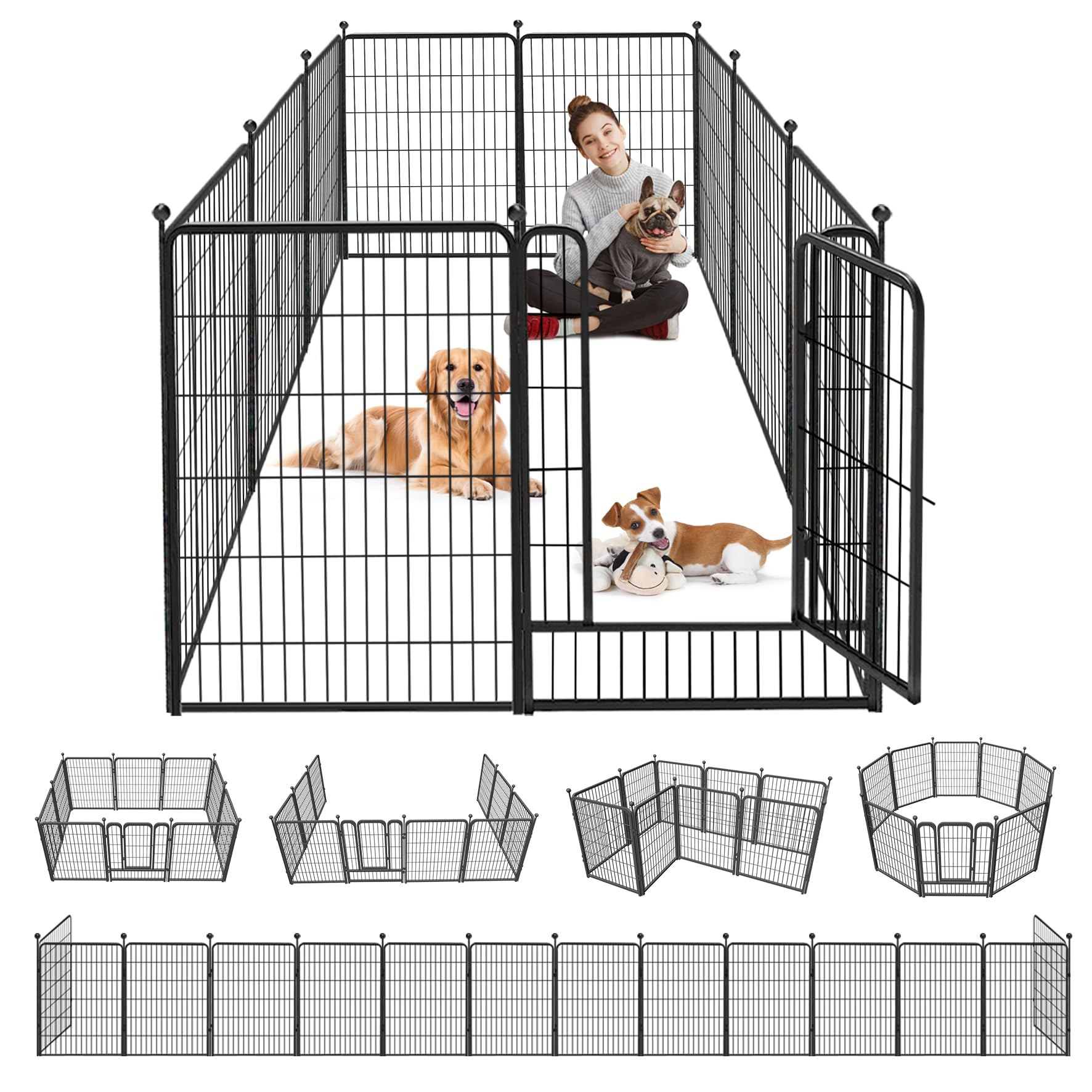 Jhsomdr Dog Playpen 40 inch 10 Panels Indoor Dog Pen for Large/Medium/Small Dogs Heavy Duty Metal Dog Fence Outdoor for Yard, Pu