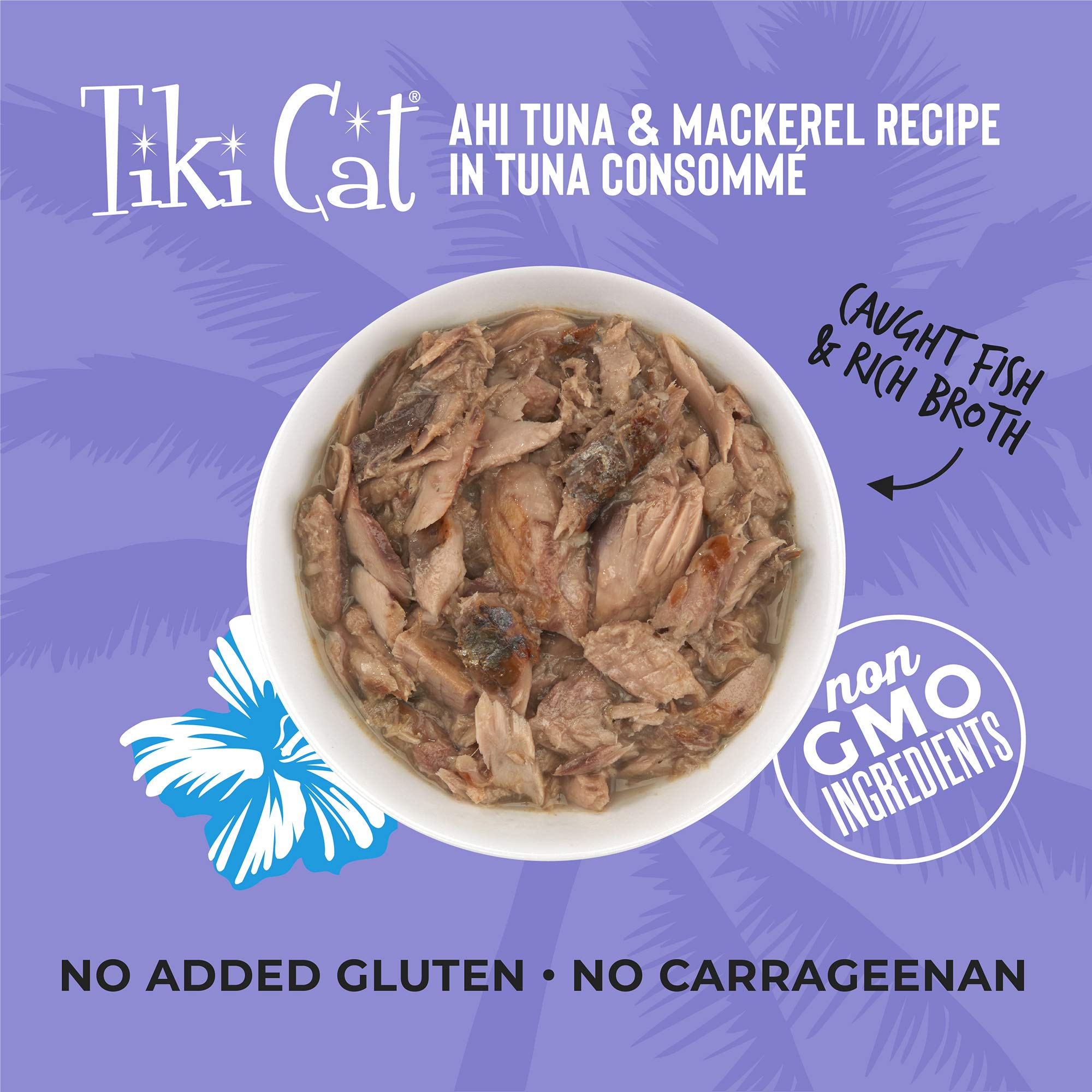 Tiki Cat Luau Shredded Meat, Ahi Tuna & Mackerel Recipe in Tuna Consumme, Grain-Free Balanced Nutrition Wet Canned Cat Food, For