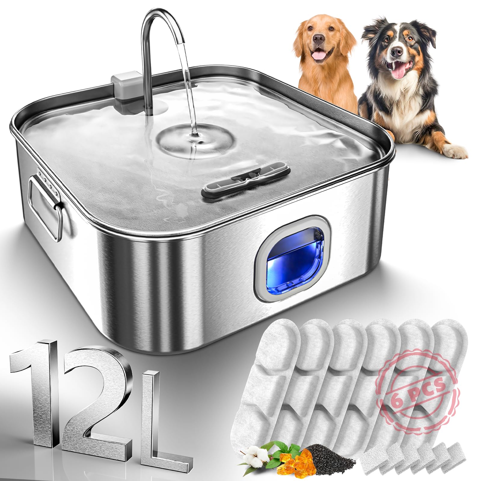 Dog Water Fountain Stainless Steel, 410Oz/3.2Gal/12L Large Pet Water Fountain For Large Dog, Dog Water Bowl Dispenser With Water