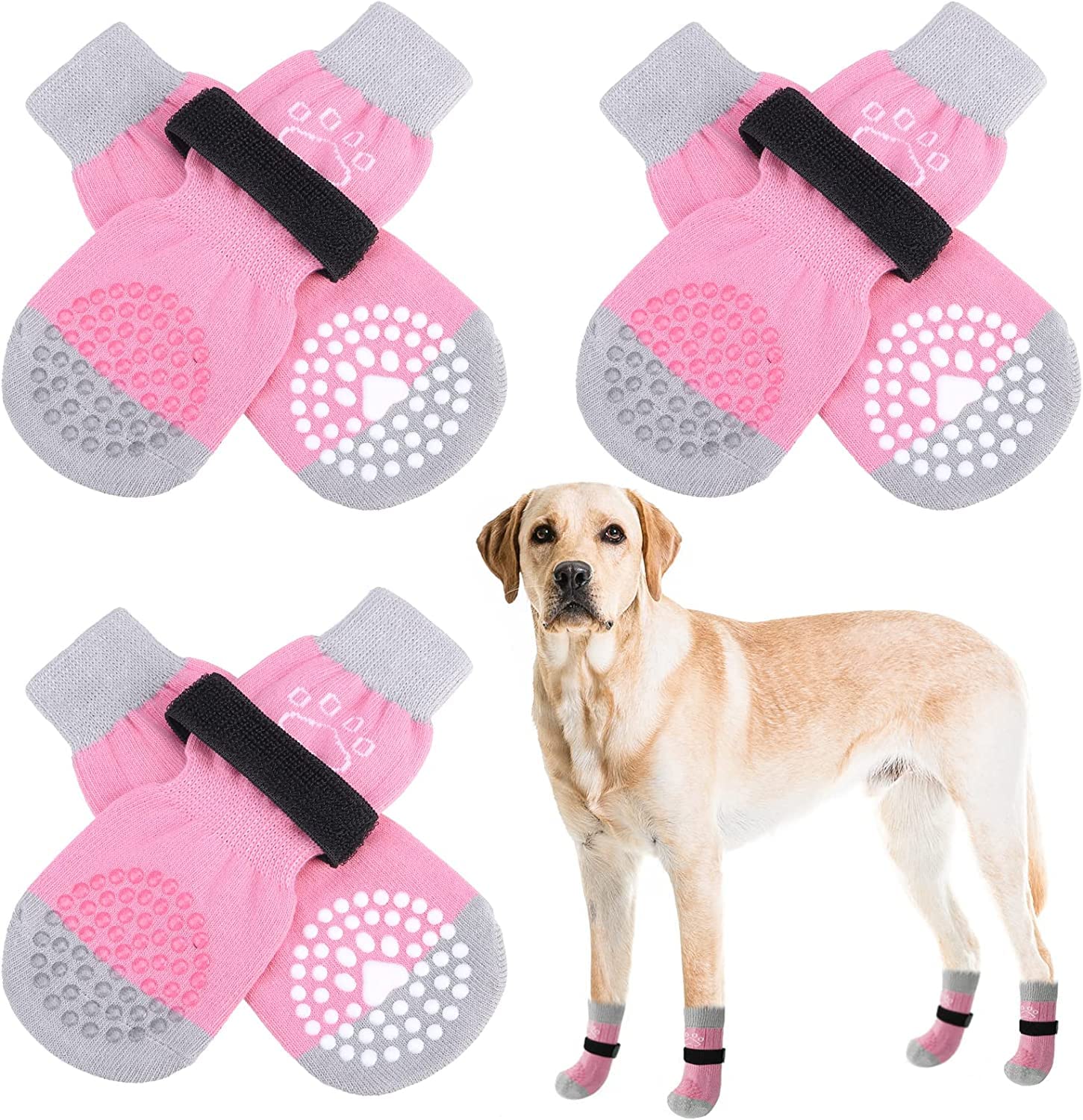 Scenereal Double Side Anti-Slip Dog Socks, Non Slip Dogs Sock For Hardwood Floors, 3 Pairs Pet Paw Protectors Indoor, Prevent Floor Scratching, Stop Licking Paws
