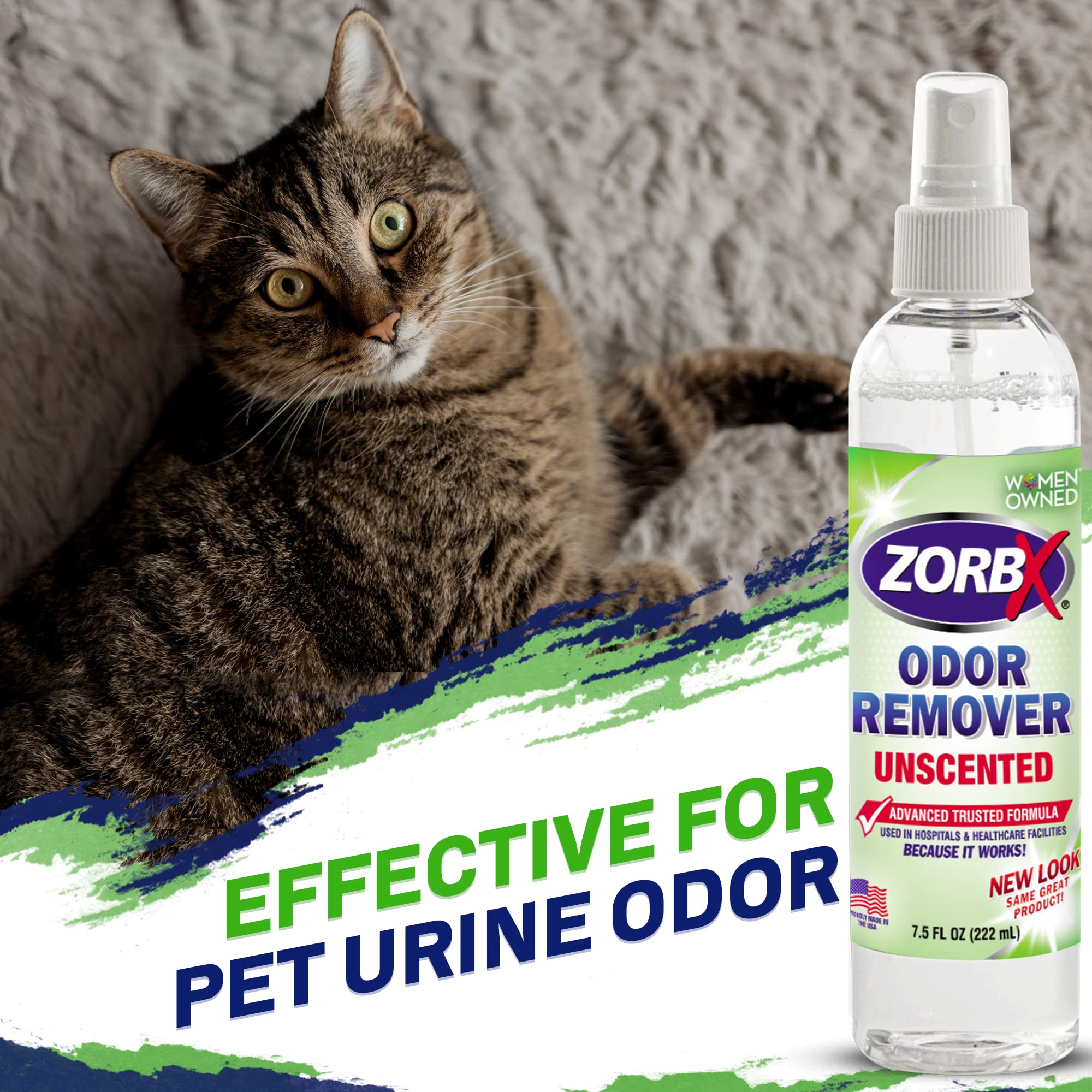 Zorbx Unscented Odor Eliminator For Strong Odor - Used In Hospitals & Healthcare Facilities | Advanced Formula, Fast-Acting Odor Remover Spray For Dog, Cat, House & Carpet - 7.5 Fl Oz (Pack Of 4)