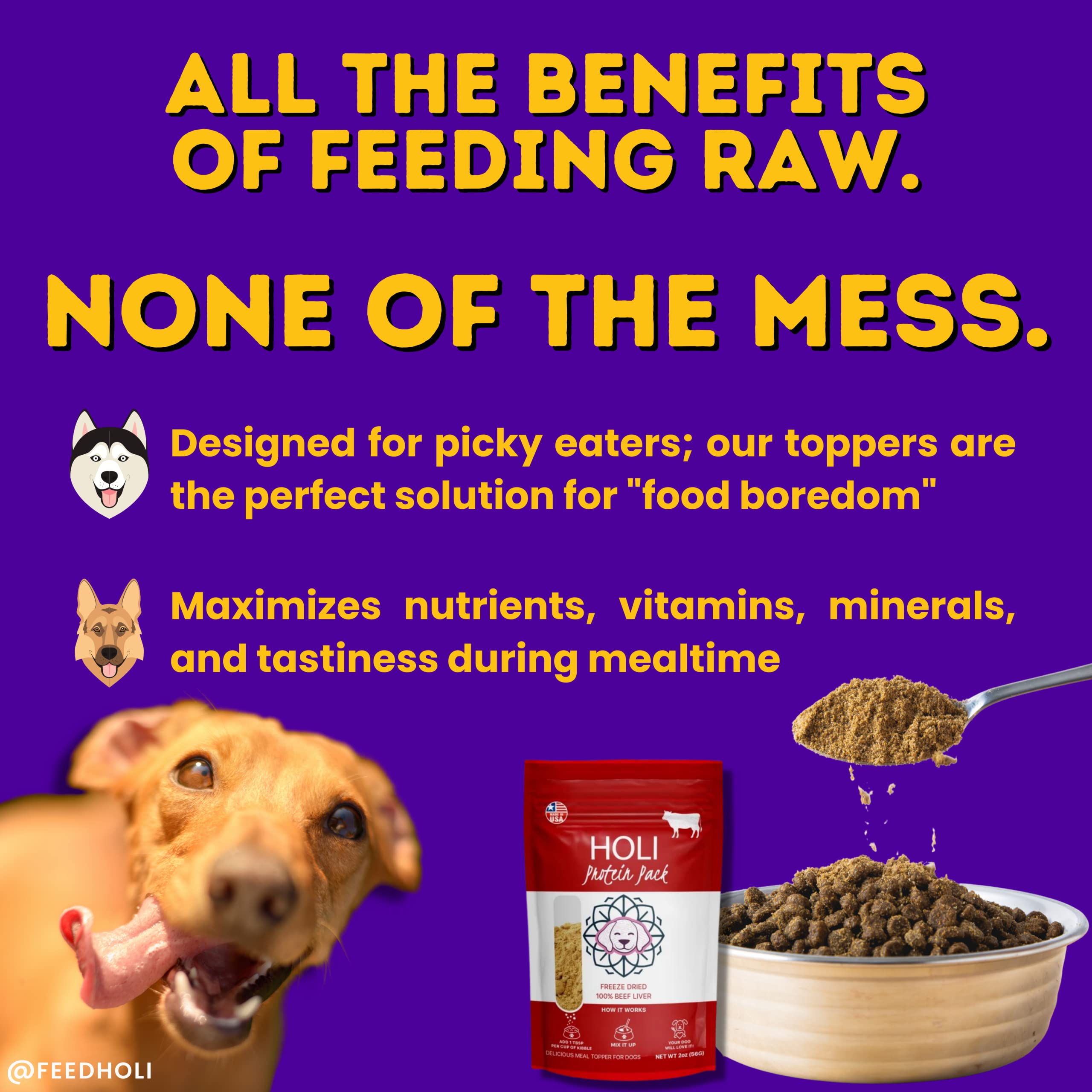 HOLI Beef Liver Dog Food Topper - Single Ingredient, Human-Grade - Freeze Dried Protein and Flavor Enhancer for Picky Dogs - Gra