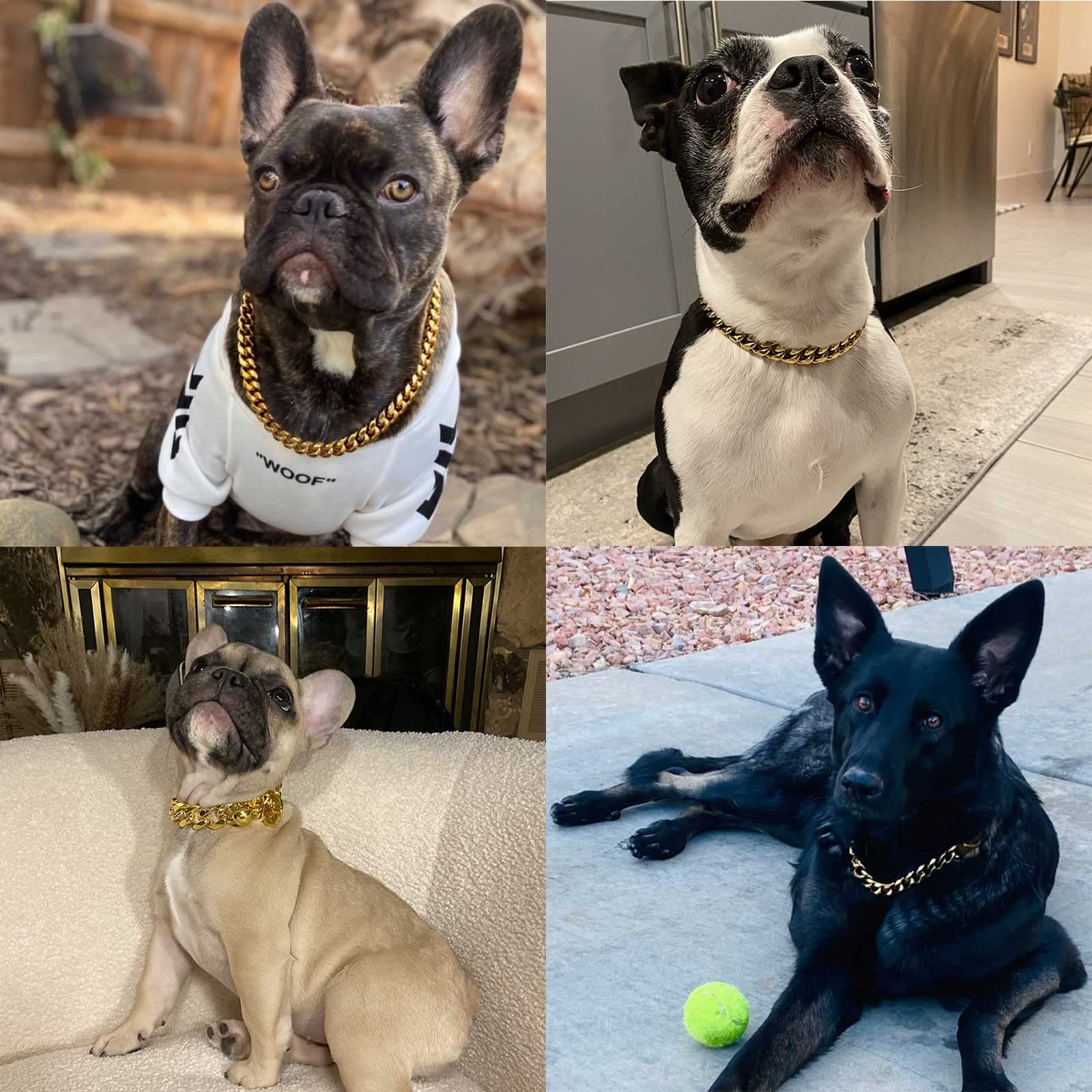 Stainless Steel Silver Gold Dog Collars With Safety Buckle Lock,18K Cuban Link Chain Training Collar,15Mm Strong Dog Necklace He