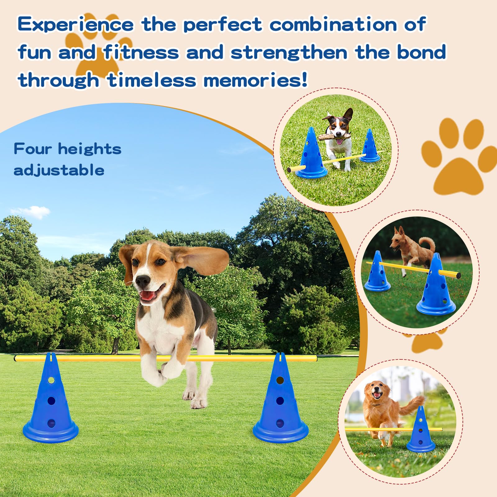 FOTN Dog Agility Hurdle Cone Set Dog Agility Course Backyard Set Include 12 Agility Cones 6 Agility Rods Agility Training Equipm