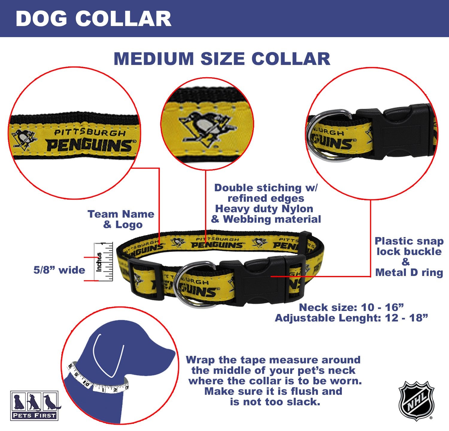 Pets First Nhl Collar For Dogs & Cats. Adjustable, Cute, & Stylish! The Ultimate Hockey Fan Collar!