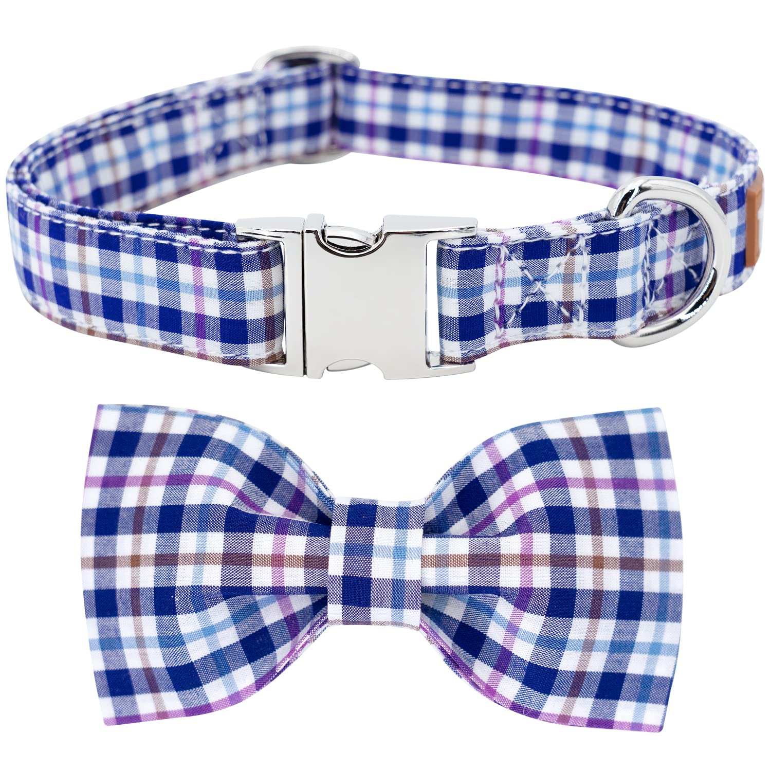 Tunkoo Dog Collar With Bow Tie Elegant Plaid Soft Comfy Cotton Adjustable Collar Premium Metal Buckle,Small Medium Large Puppy C