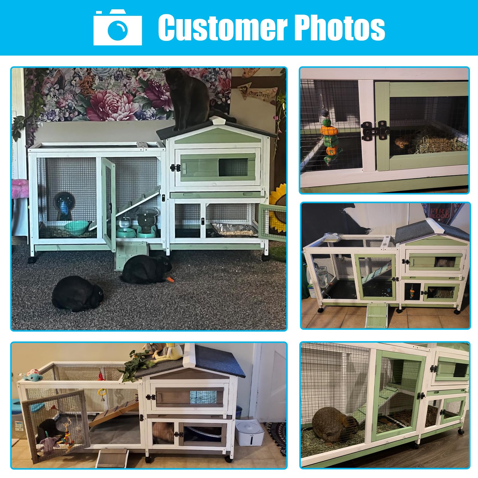 Ketive Rabbit Hutch Indoor Outdoor Two Story Bunny Hutch With Wheels Guinea Pig Cage With Removable No Leaking Tray Wooden Pet H