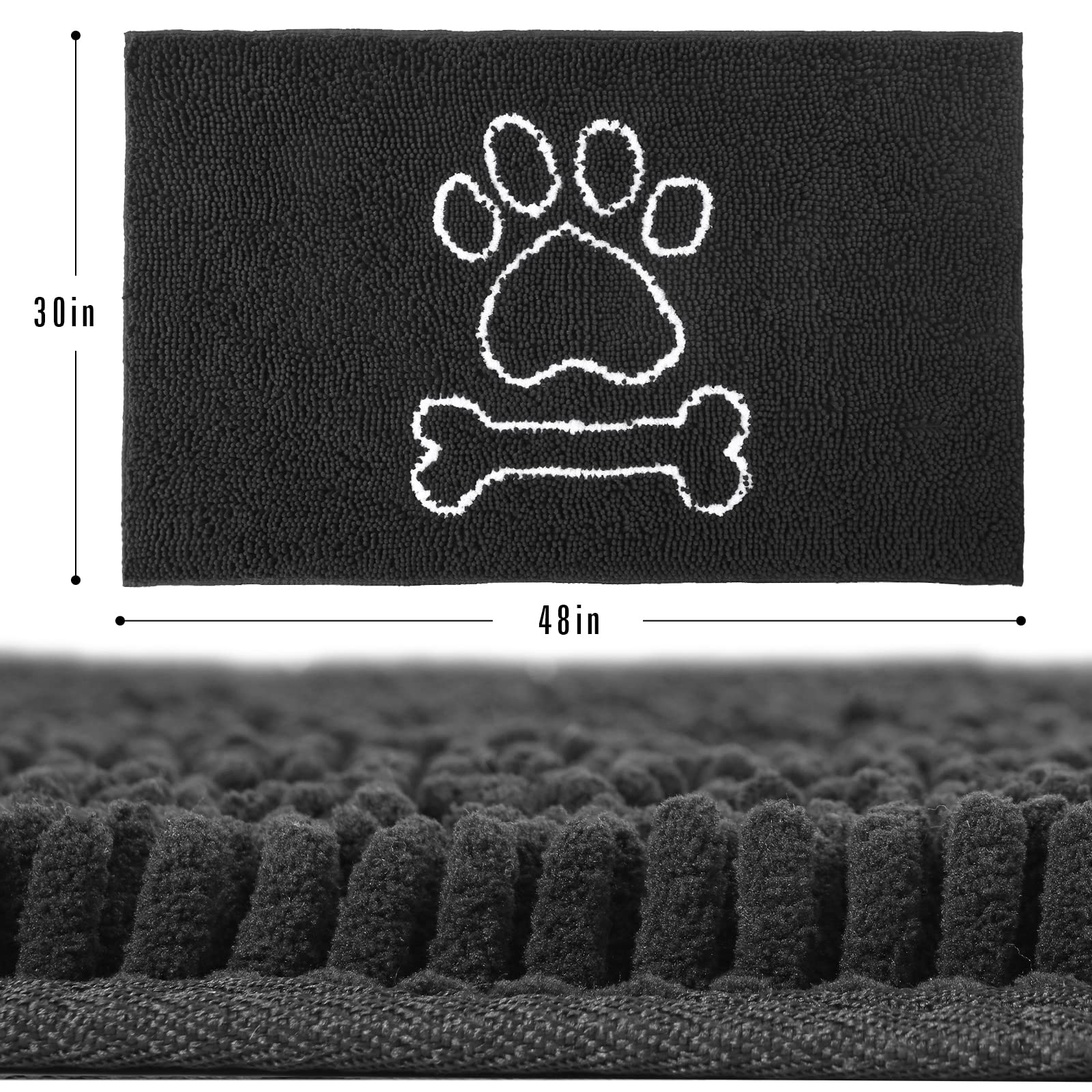 Arogan Chenille Doormats Black, Dog Indoor Entrance Mats, Washable Mud Entry Mats 30X48 Inch