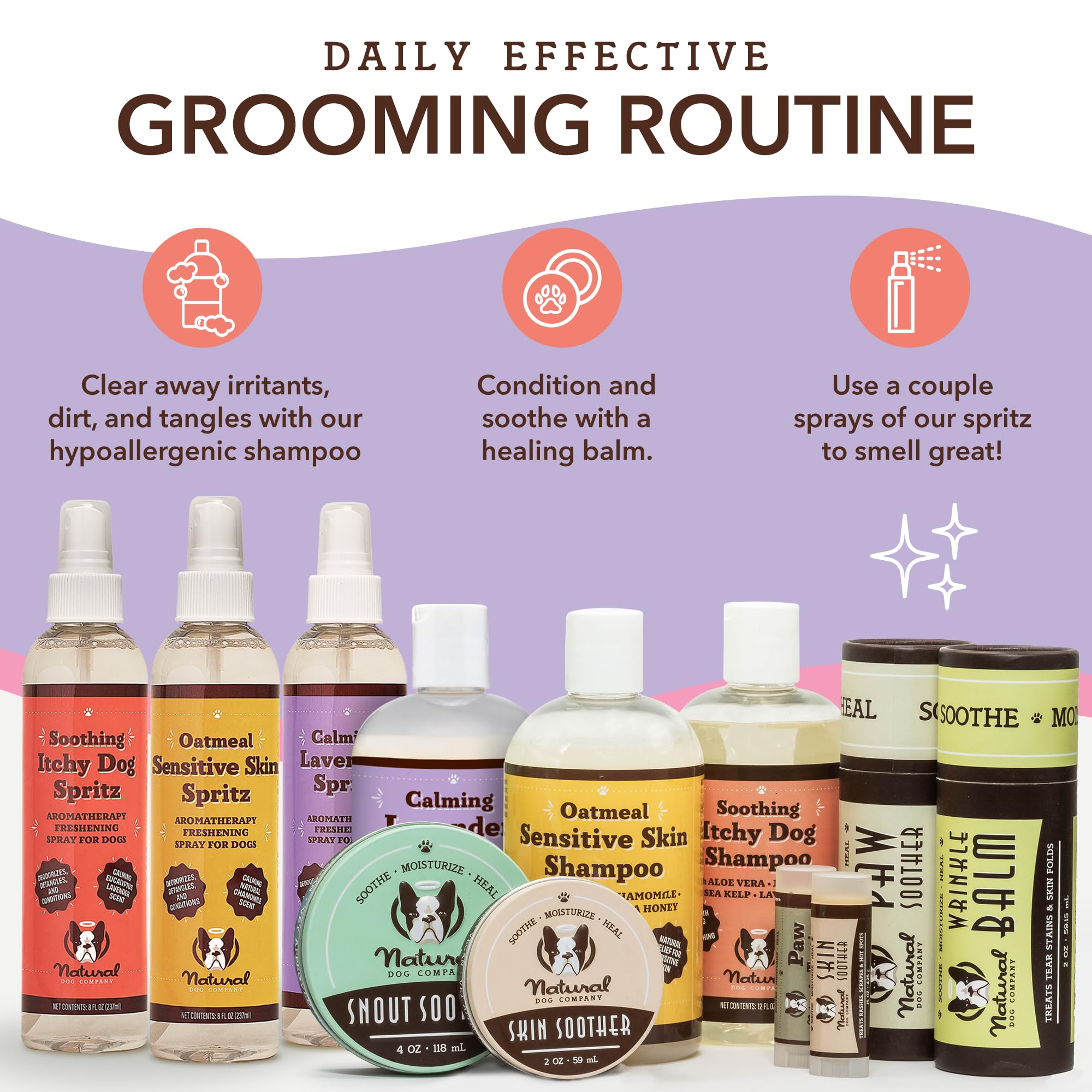 Natural Dog Company Calming Lavender Shampoo For Dogs - Hypoallergenic, Deodorizing Dog Shampoo For Sensitive Skin, All Natural, Organic Pet Shampoo, Soothes With Chamomile And Lavender, 12 Oz