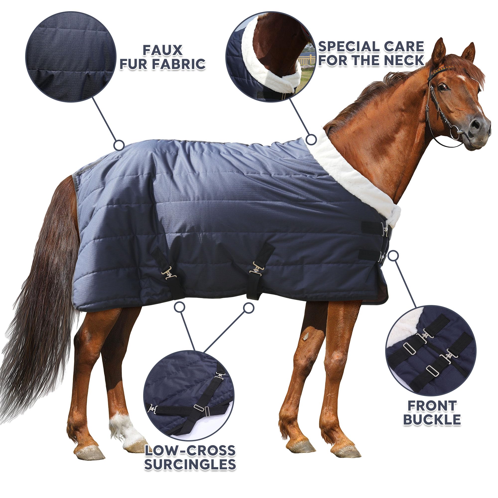 Hombys Heavy Duty Winter Horse Blanket - Waterproof, Super Warm With Flannel Backing - Navy Blue, 75 X 60 600D High Density