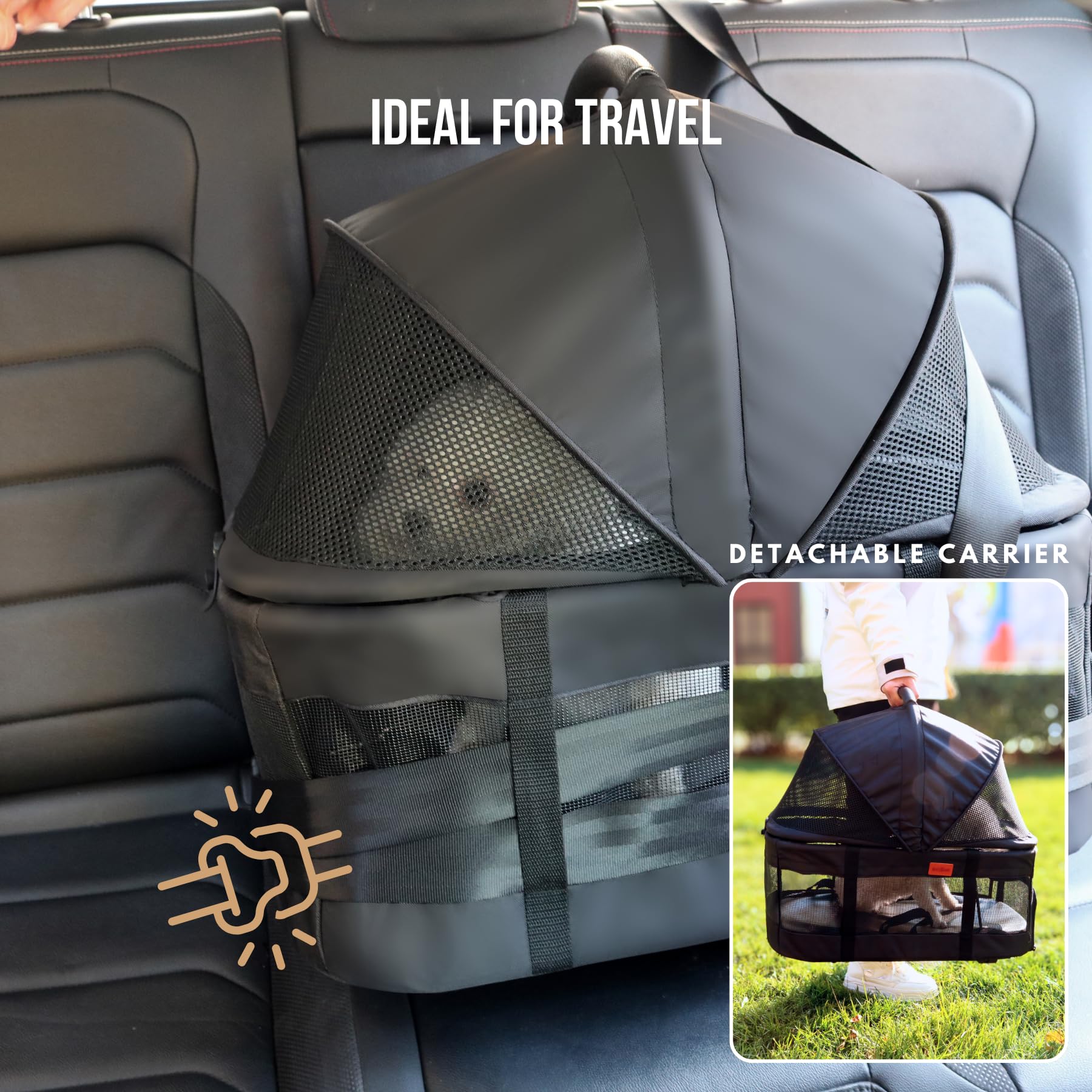 Bicystar Pet Stroller For Small Dogs Cats With Wheels, Detachable Carrier, Max Load 33 Lbs, Easy Folding, Compact Portable, Dog