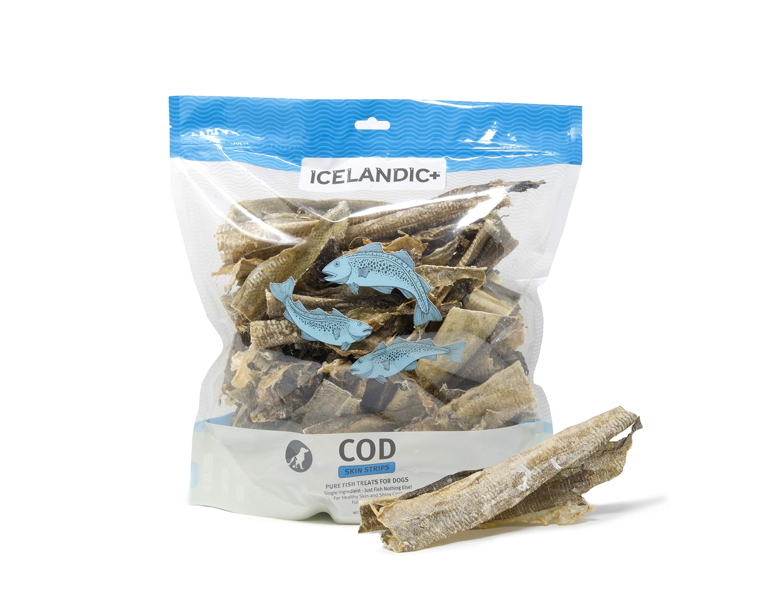 Icelandic+ Cod Skin Strips - 16oz Bag, Pure Fish Dog Treats, Wild-Caught & Air-Dried, Single Ingredient Snacks, Pet Chews, Just