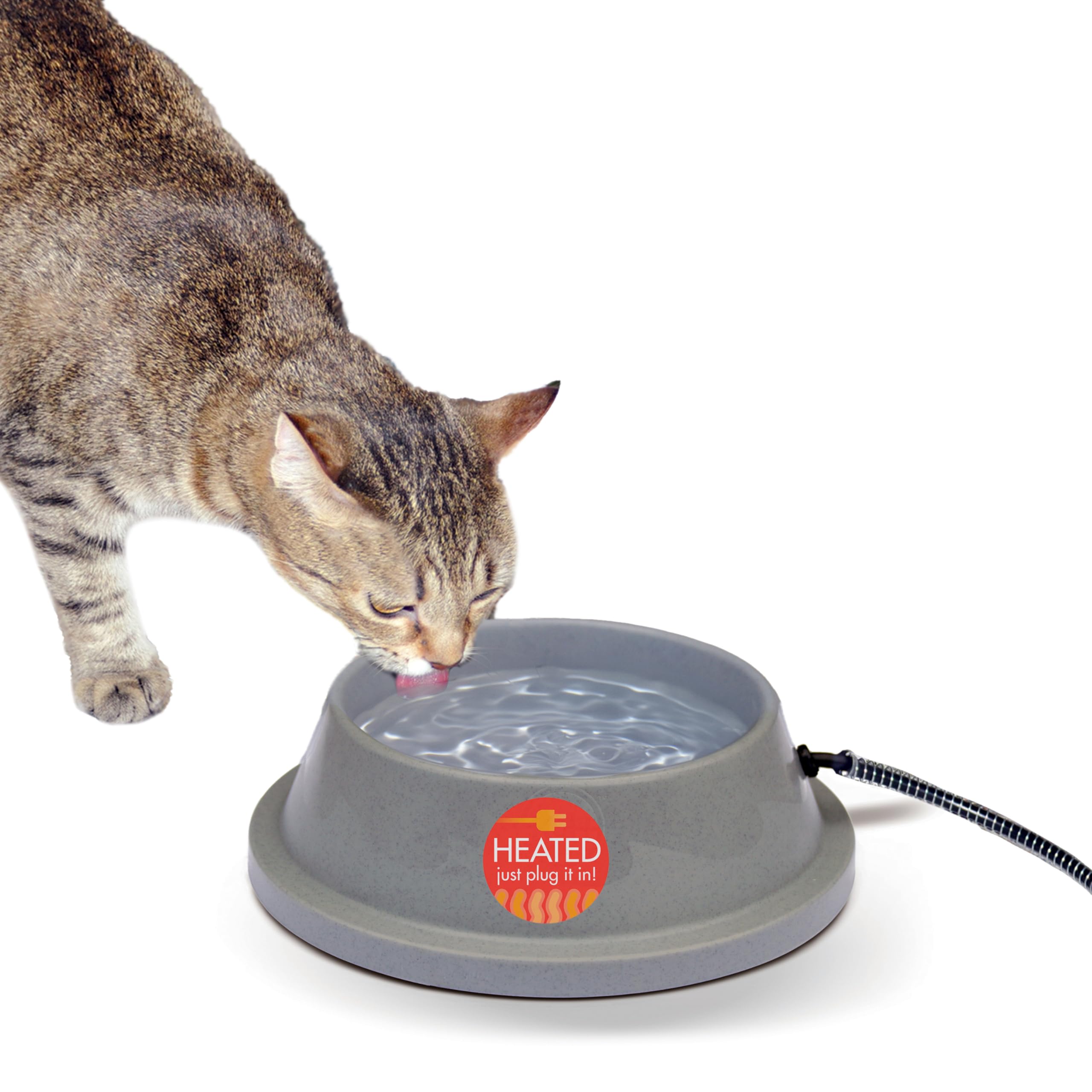 K&H Pet Products Thermal-Bowl Heated Water Bowl For Outdoor Cats & Dogs, Outdoor Ice-Free Dog & Cat Water Bowl, Heated Dish For Pets, Chickens, & Small Animals Too - Met Safety Listed - Gray 32 Ounces