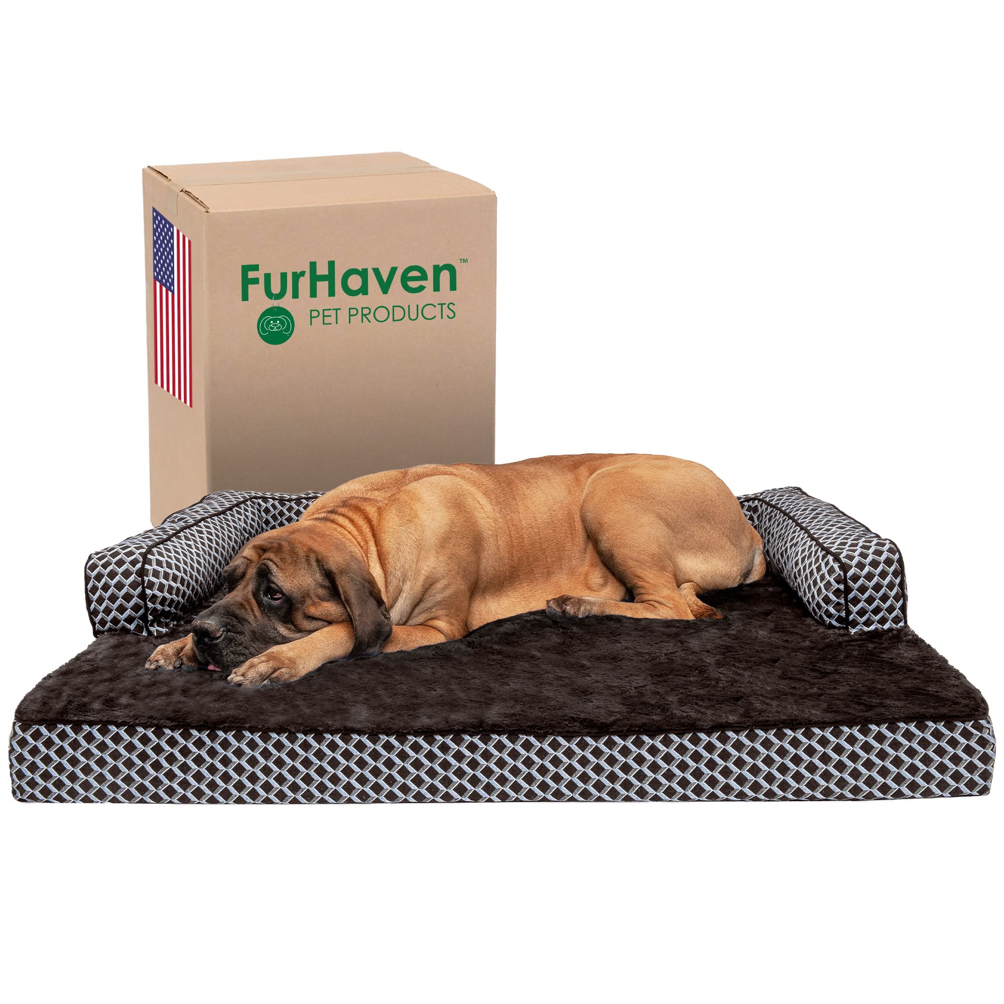 Furhaven Orthopedic Dog Bed for Large Dogs w/ Removable Bolsters & Washable Cover, For Dogs Up to 125 lbs - Plush & Woven Decor 