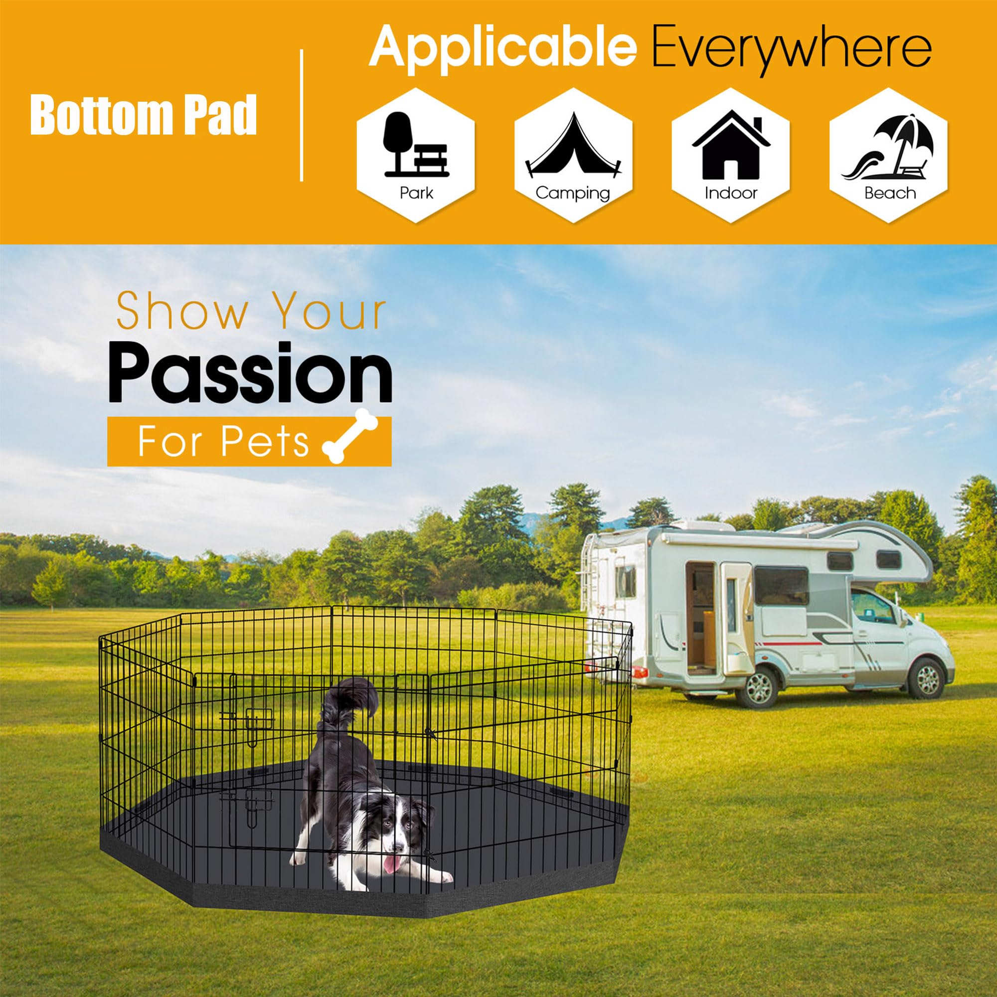 Dog Pen Pet Playpen Dog Fence Bottom Pad Indoor Foldable Metal Wire Exercise Puppy Play Yard Pet Enclosure Pad Outdoor (Only Bot