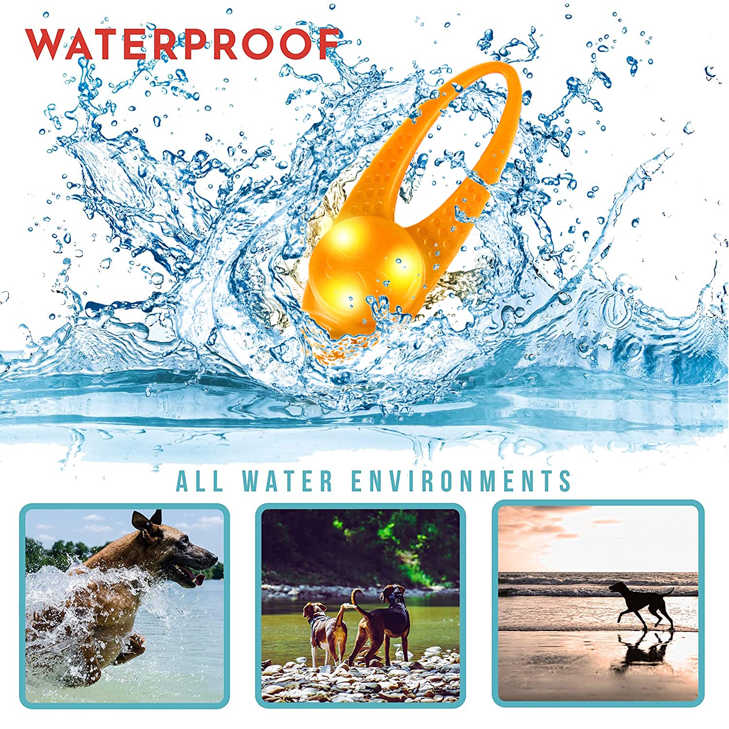 LaRoo LED Dog Collar Lights - Clip-On Night Walking Flashlight for Dogs, Orange-A, Perfect for Safe Nighttime Walks