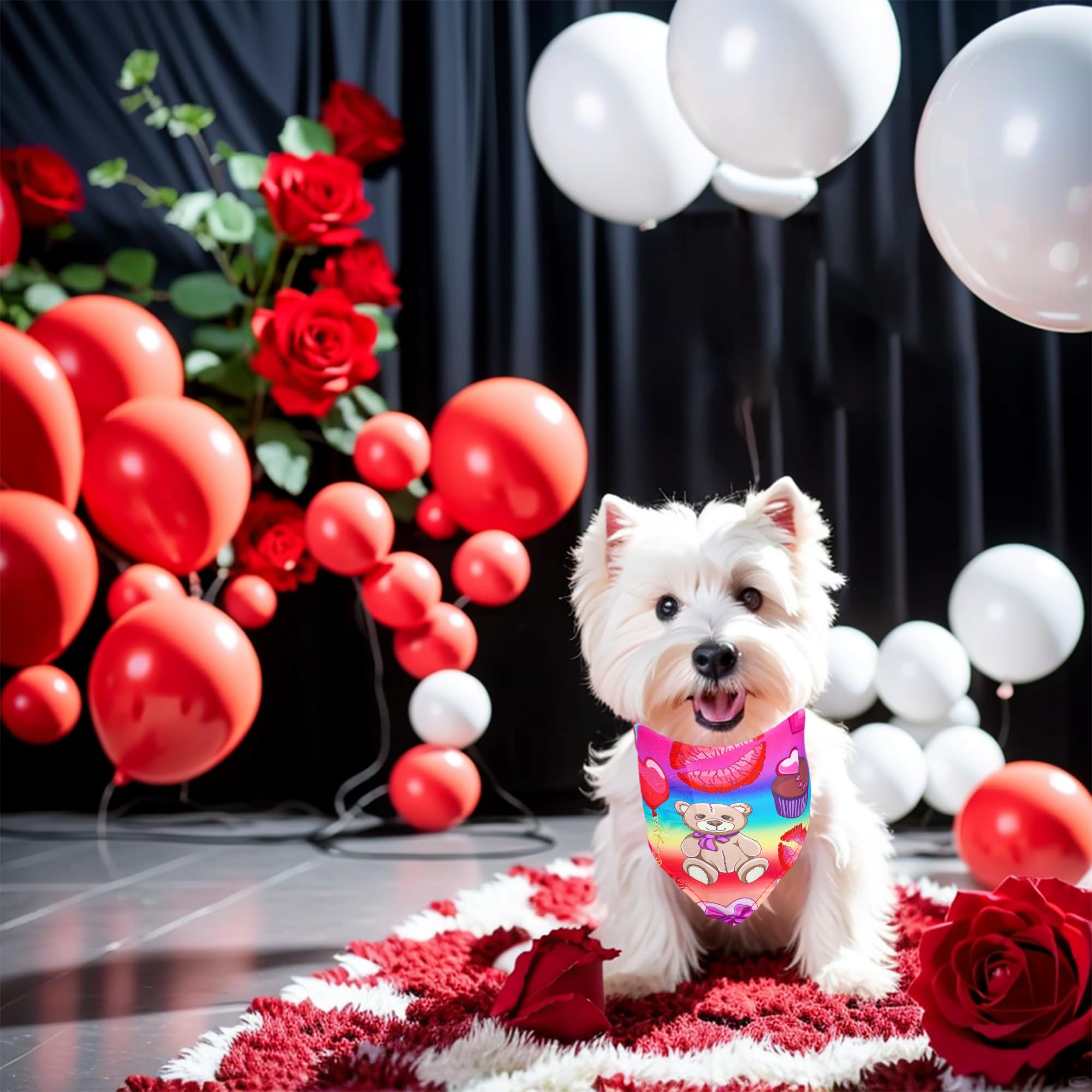 JpGdn 10PCS Valentines Dog Bandanas with Heart Lip Rose Love Print for Medium Breed Dog Triangle Bibs Scarves for Boys and Girls