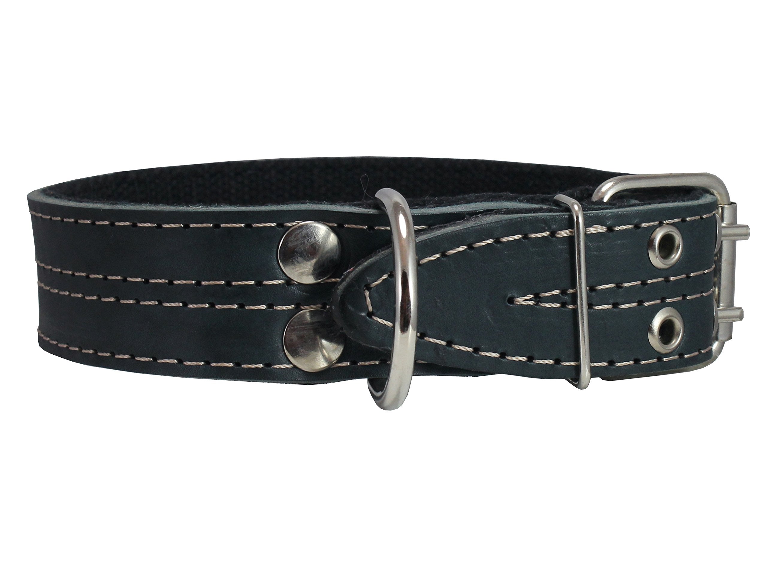 Genuine Leather Dog Collar, Padded, Black 1.5' Wide. Fits 22.5'-26.5' Neck Size Great Dane Mastiff