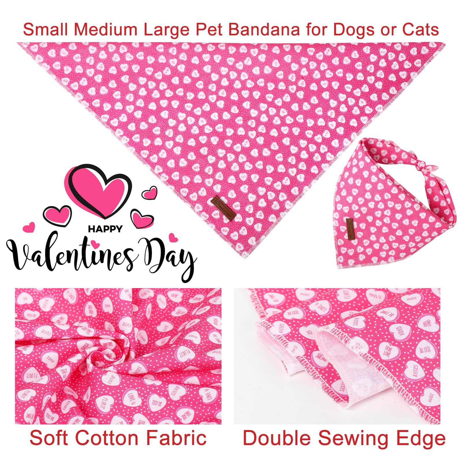 Up Urara Pup Valentine Dog Bandana, Pink Heart Triangle Bid Scarf For Small Medium Dog, Cotton Pet Kerchief For Girl Boy Dogs Or Cats, Red Dog Bandana, Cute Adorable Puppy Bandana
